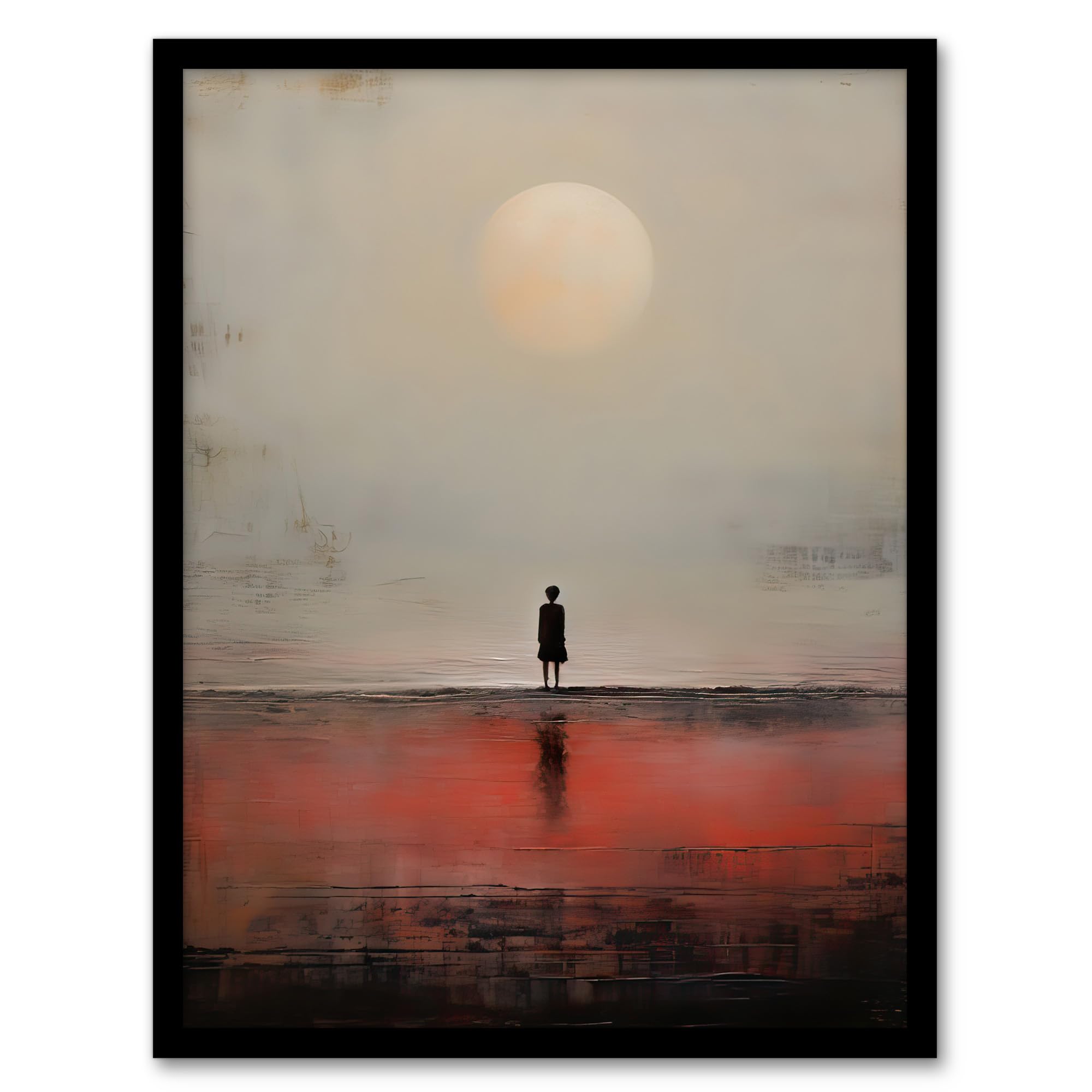 Artery8 Alone with the Sea Minimalist Misty Seascape Sunset Artwork Framed Wall Art Print A4