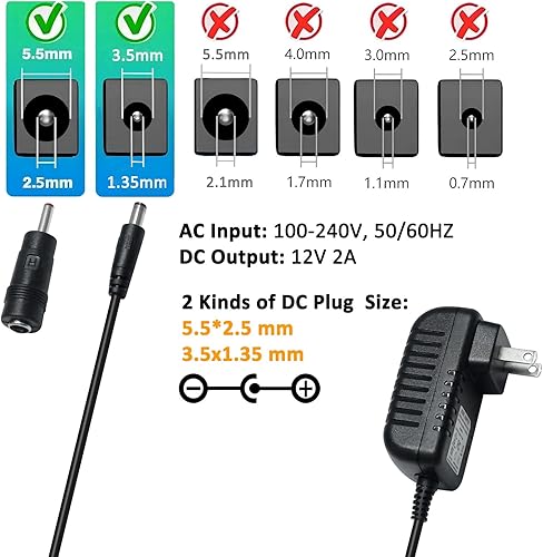 Miniatura 8 de DCHAV Fuente de alimentación de 12V 1A Adaptador de CA a CC 100-240V 50-60Hz Cable de alimentación Transformador 0.217 in x 0.098 in 0.138 in x