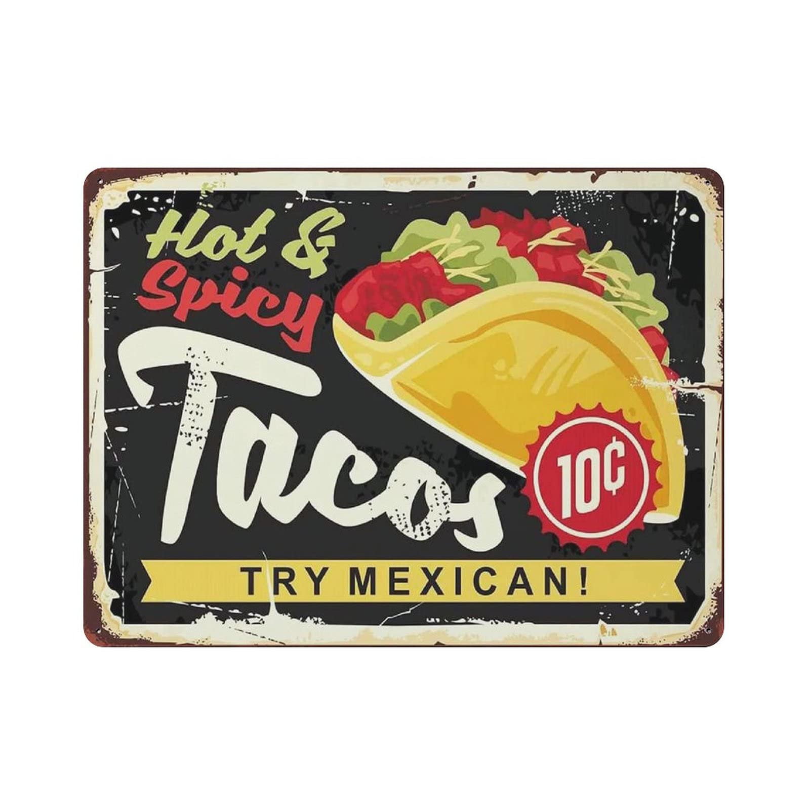 Hot And Spicy Mexican Tacos Tin Sign Metal Plaque Art Hanging Iron Painting Retro Home Kitchen Garden Garage Wall Decor 30x40cm