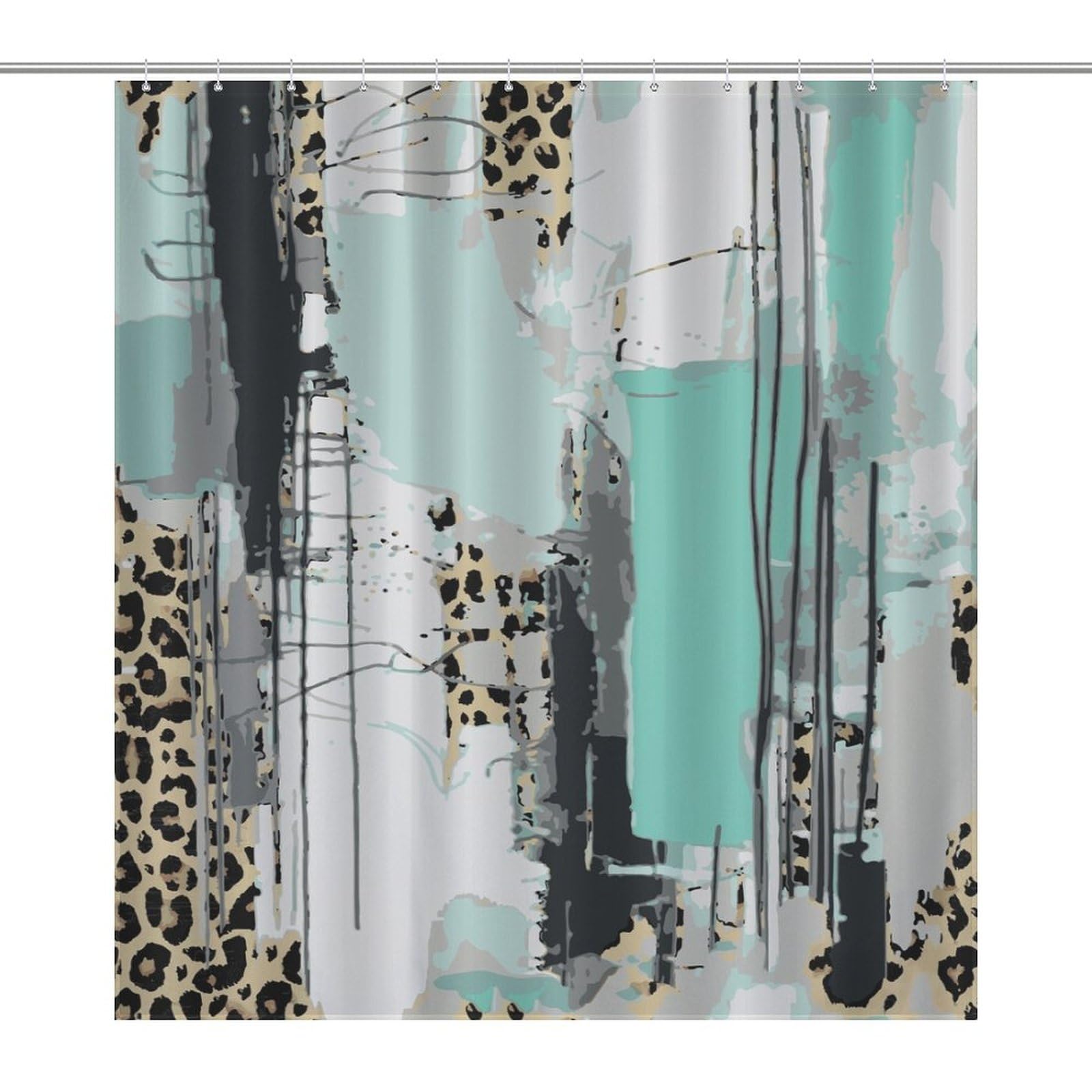 DDCBNS Turquoise Shower Curtain,Abstract Leopard Skin Pattern Teal Shower Curtain for Bathroom Décor Polyester Fabric Waterproof Upholstery Hook 66x72