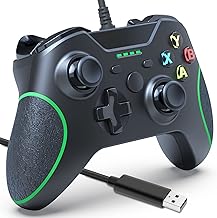 Controle com fio para Xbox One, controle com fio Xbox One com vibração dupla, fone de ouvido e gamepad ergonômico com fio, controle com fio para Xbox One/Xbox One S/Xbox One X/PC Windows 7/8/10 (preto)