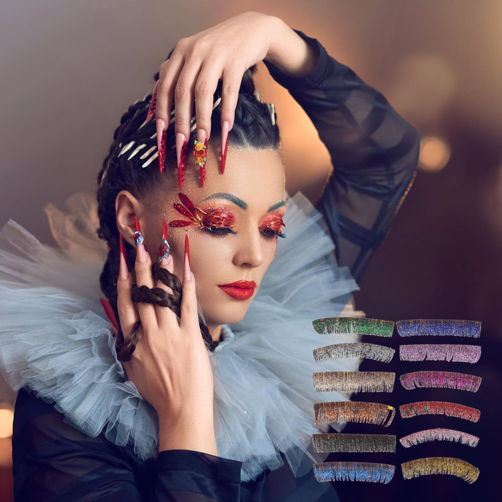 Baluue 18paia Lunghe Estensioni Di Ciglia Glitterate Colorate Da Ciglia Per Cosplay e Feste Sicure e Confortevoli Per Trucco e Spettacoli