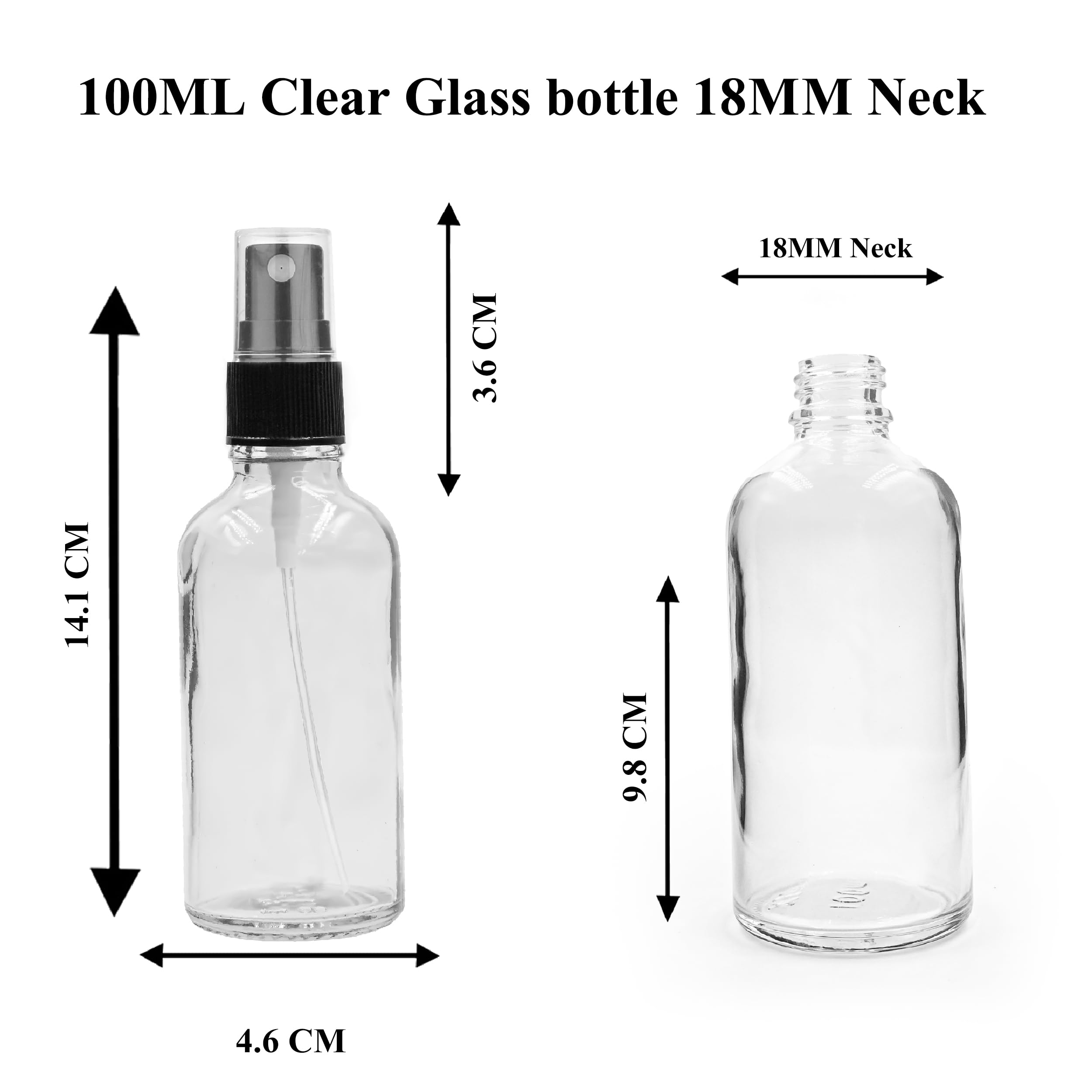 Happy Packaging 50ML Clear Round Empty Glass Botlle With Black Mist Spray and Over Cap| Refillable | Leak Proof For Essential Oils | Reusalble | DIY Perfumes | DIY serums Pack of 3 - Image 3 thumbnail