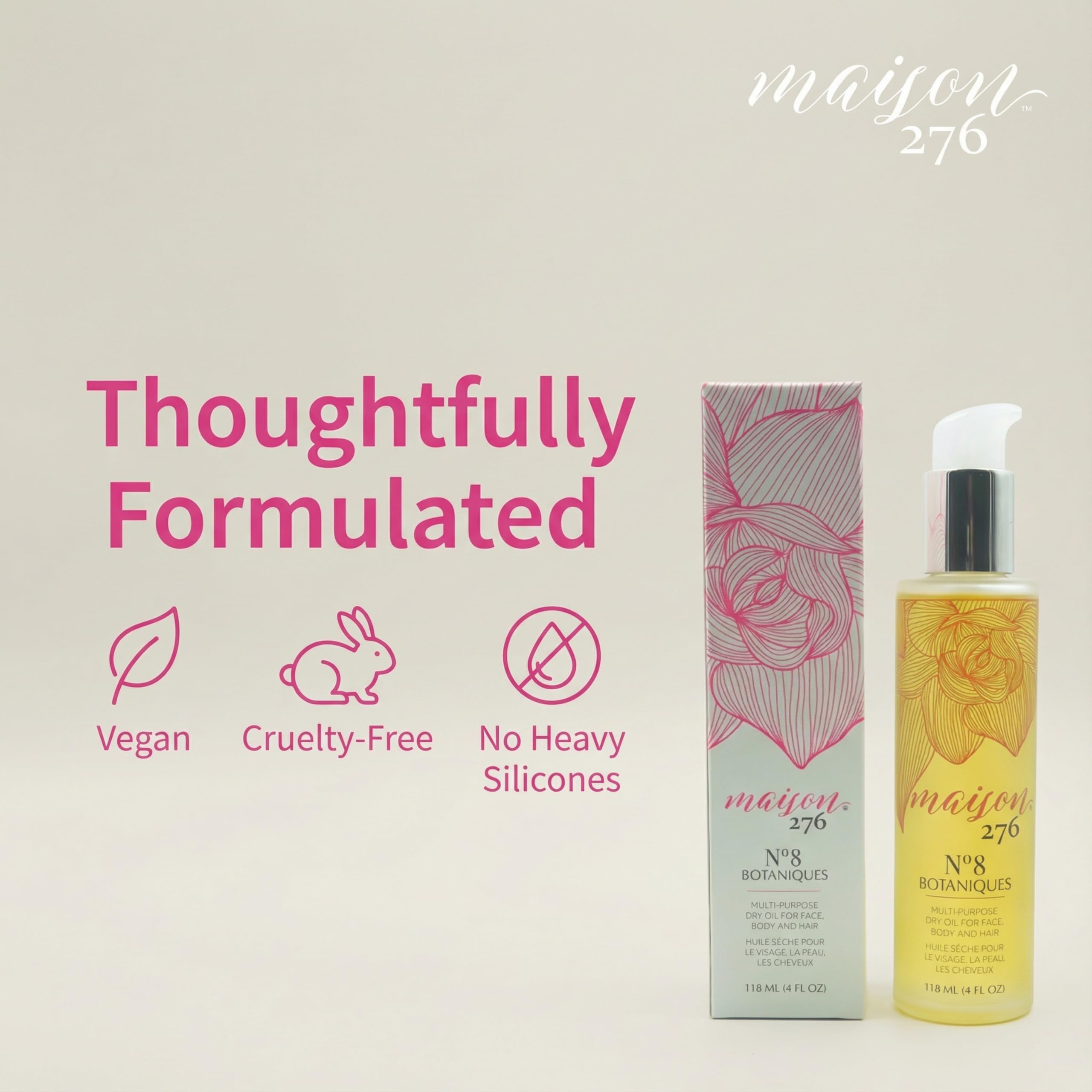 Maison 276 No. 8 Botaniques Multi-Purpose Moroccan Oil Moisturizer for Face, Body & Hair, After Bath & Shower Body Oil For Women & Men, Paraben Free, Sulfate Free, 4 Fl Oz