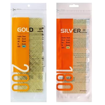 HAODONG 2 Packs Gelatin Sheets, Gold and Silver Total 25-30 Sheet