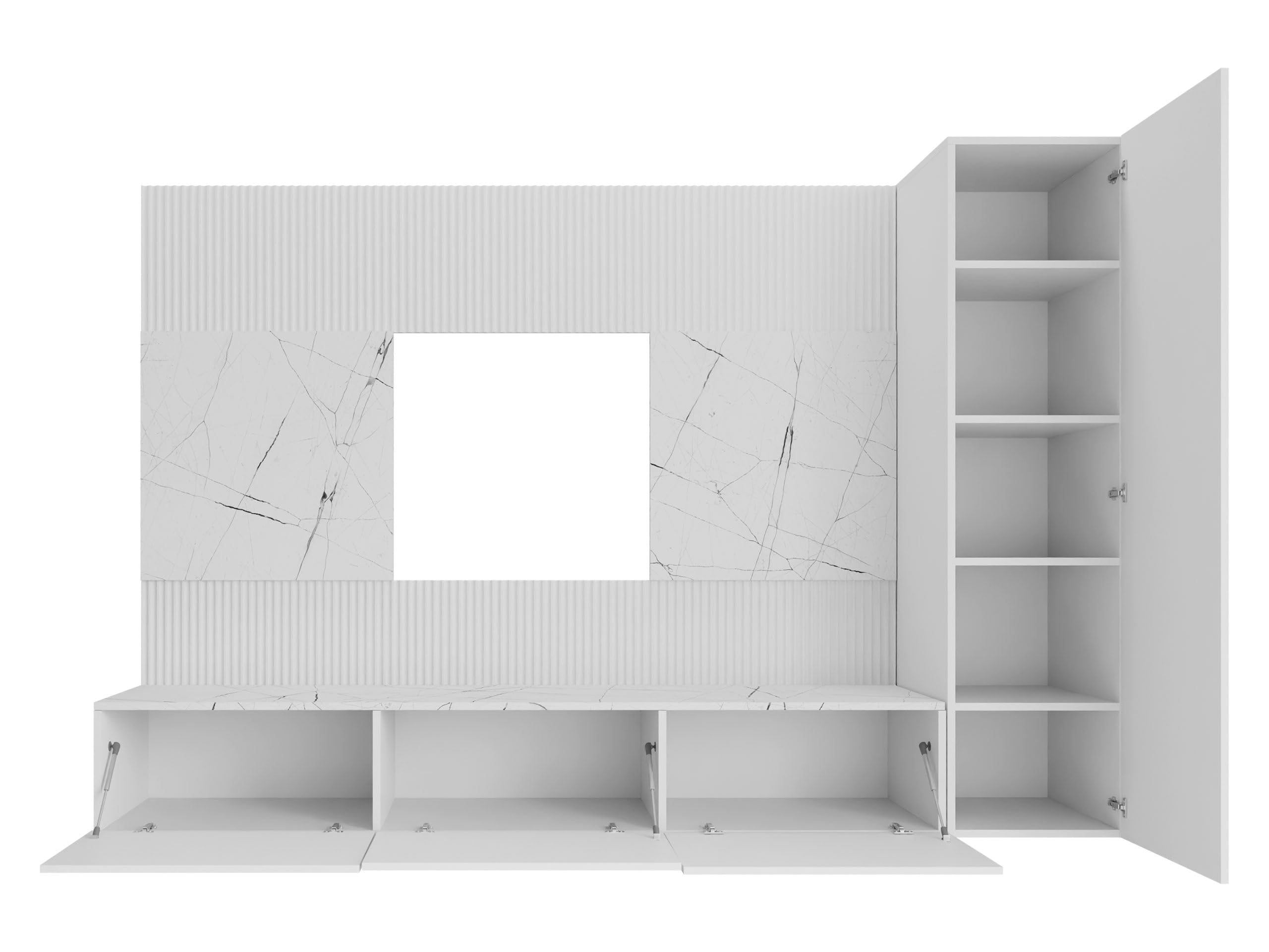 Mirjan24 Wohnwand Deromi VI, Anbauwand mit Wandpaneele und TV-Lowboard, Akustikplatten, Fernsehschrank, Schrankwand, Mediawand, Hängeschrank (Sandbeige + Eiche Cremona)