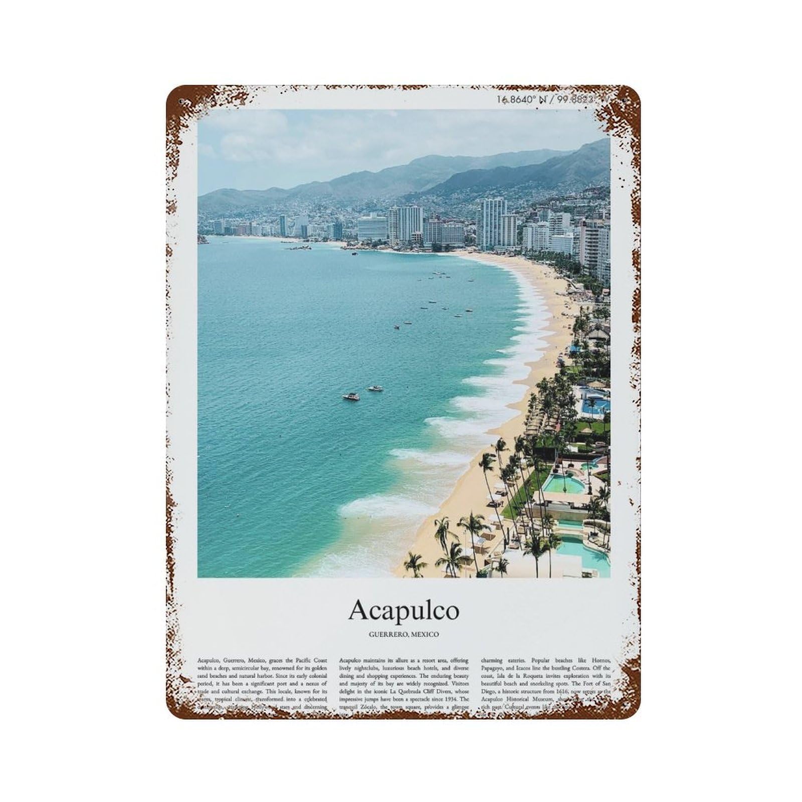 xiaoxiaoshen Acapulco Mexico City Scenery Wall Decor Art Metal Tin Poster Modern Home Decor Art Home Bar Shop Decorations Vintage Sign 40x30cm