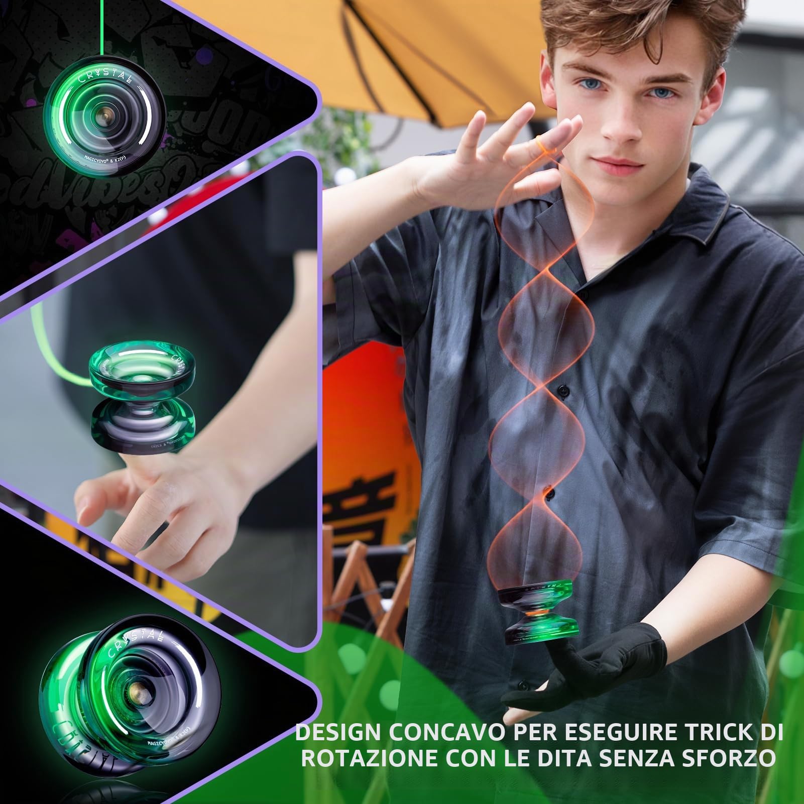 MAGICYOYO Crystal K2 Professional JoJo Con cuscinetti a sfera per bambini e principianti, trucchi reattivi e non reattivi con 12 corde e custodia