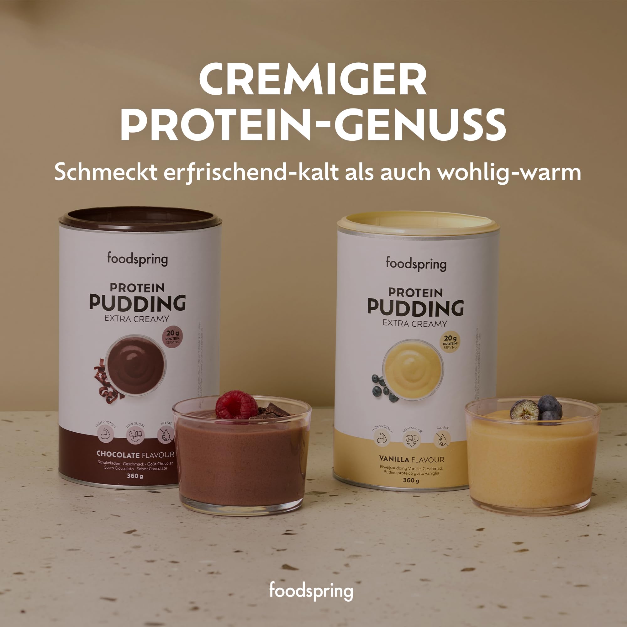 foodspring - Protein Pudding Schokogeschmack 360 g - Proteinreiches Puddingpulver zum Anrühren mit Wasser oder Milch - Dessert zuckerarm & fettarm mit Milchproteinisolat - Extra cremige Konsistenz