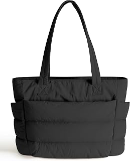 Puffer Tote Bag for Women, Cute Quilted Carryall with Zippered Compartments Shoulder Bag Handbag for Work, Travel, Gym