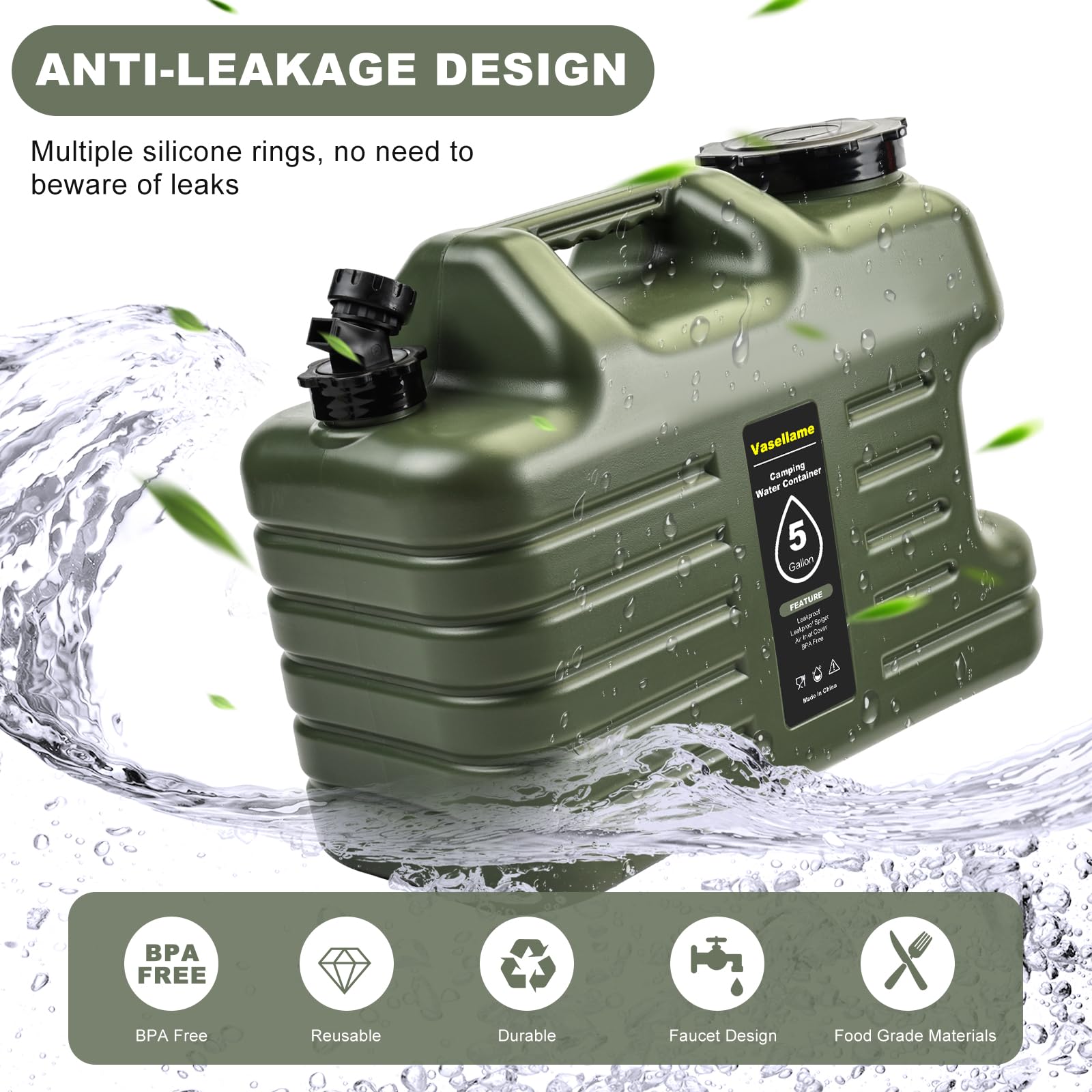 Jarra de agua de 5 galones con espiga, contenedores de agua portátiles, artículos esenciales para camping, tanque de agua portátil, contenedores de almacenamiento de agua para acampar al