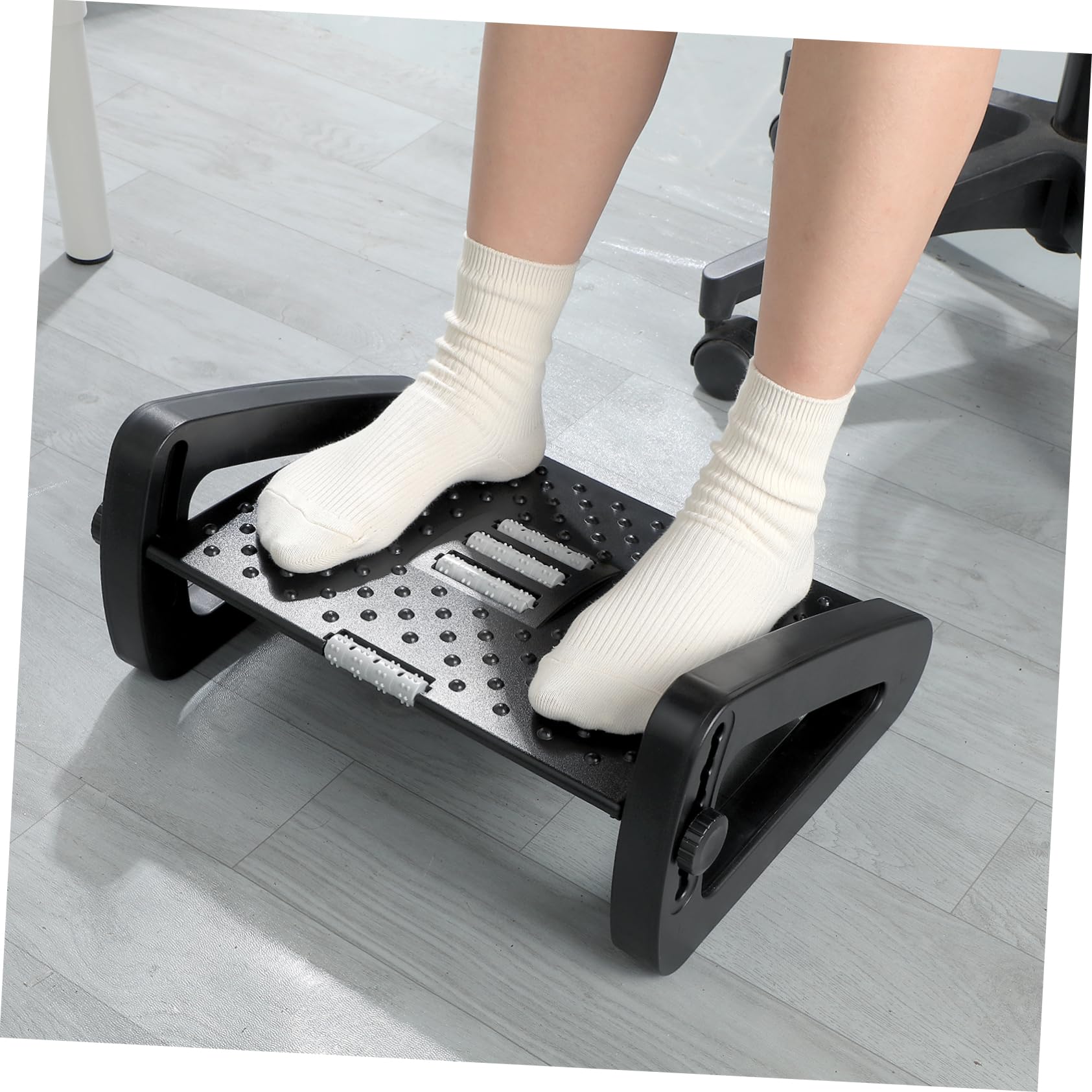 Poggiapiedi Ergonomico Regolabile con Rullo Massaggiante, Struttura Robusta in Abs, Pp e Ferro, Angolo Inclinabile per Ufficio e Biblioteca