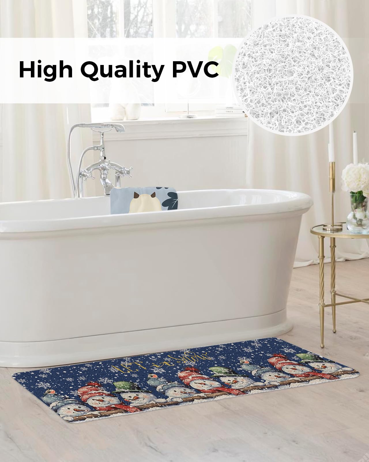 KITHOME Shower Mat Non Slip Bathtub Mat Winter Cute Christmas Hat Snowman Bath Mat Soft Loofah Shower Mats for Shower Tub Bathroom Quick Drying Foot Mat, 16x36 Inch