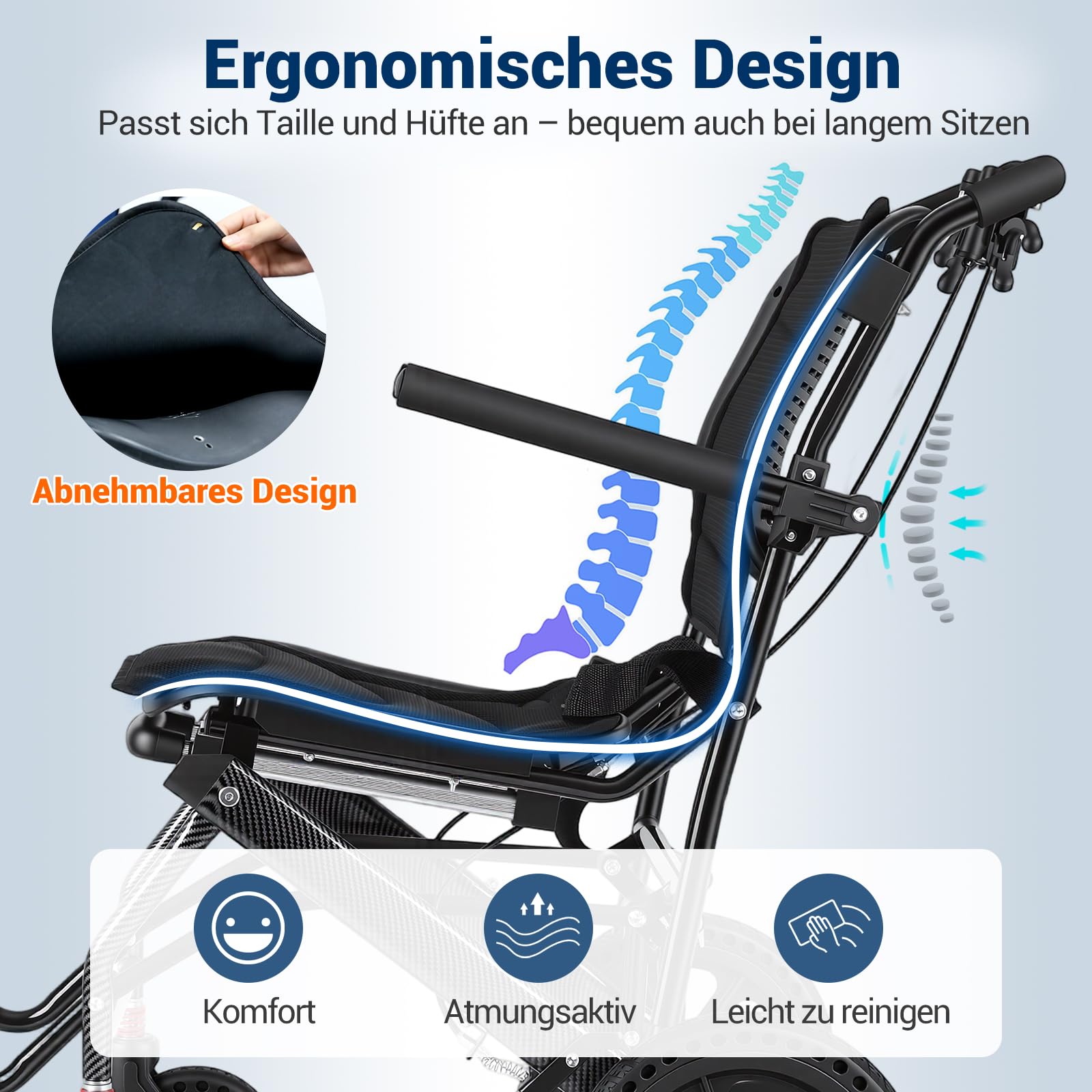 Care-parents Sedia a rotelle pieghevole leggera, 10,5 kg, larghezza della seduta 41 cm, sedia a rotelle da viaggio con asta estensibile, sedia a rotelle da trasporto sottile per appartamento, compatta