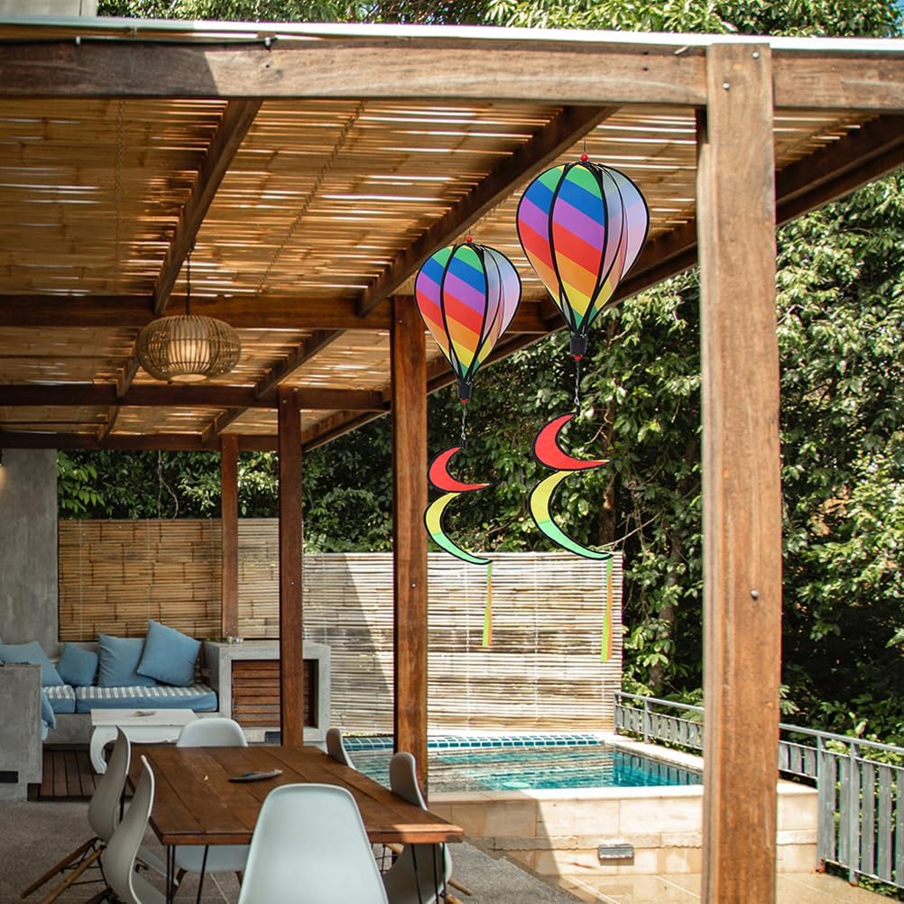 2pcs Outdoor Hanging Rainbow Hot Air Balloon Wind Spinners, Rotating Ornaments for Garden, Patio, Yard, and Balcony Decor, 47.24 X 10.62 Inch