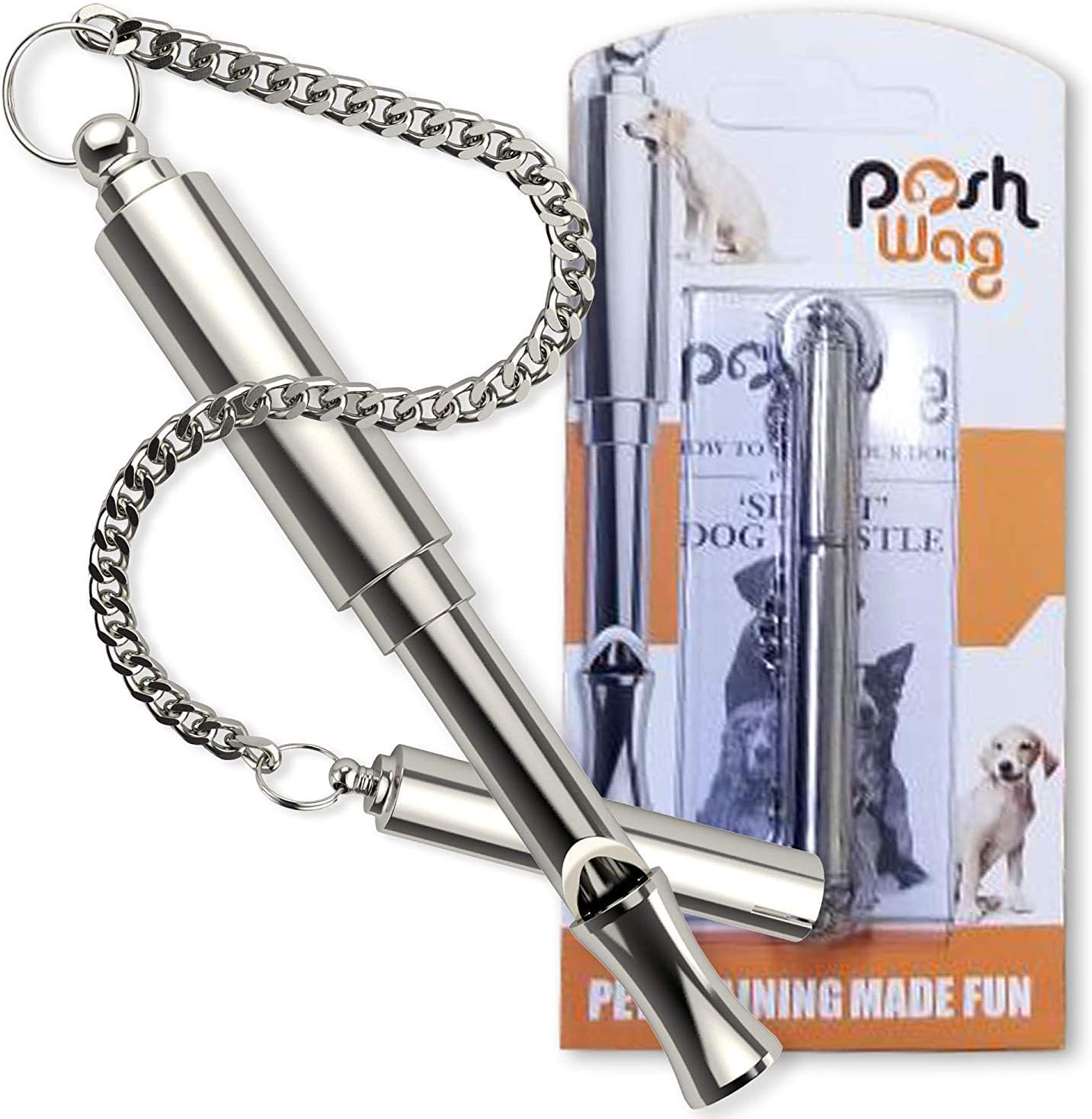 PoshWag Pet Training Dog Whistles Silent Bark Control for Dogs - Ultrasonic Patrol Sound Repellent Repeller - Silver Training Deterrent Whistle - Train Your Dog