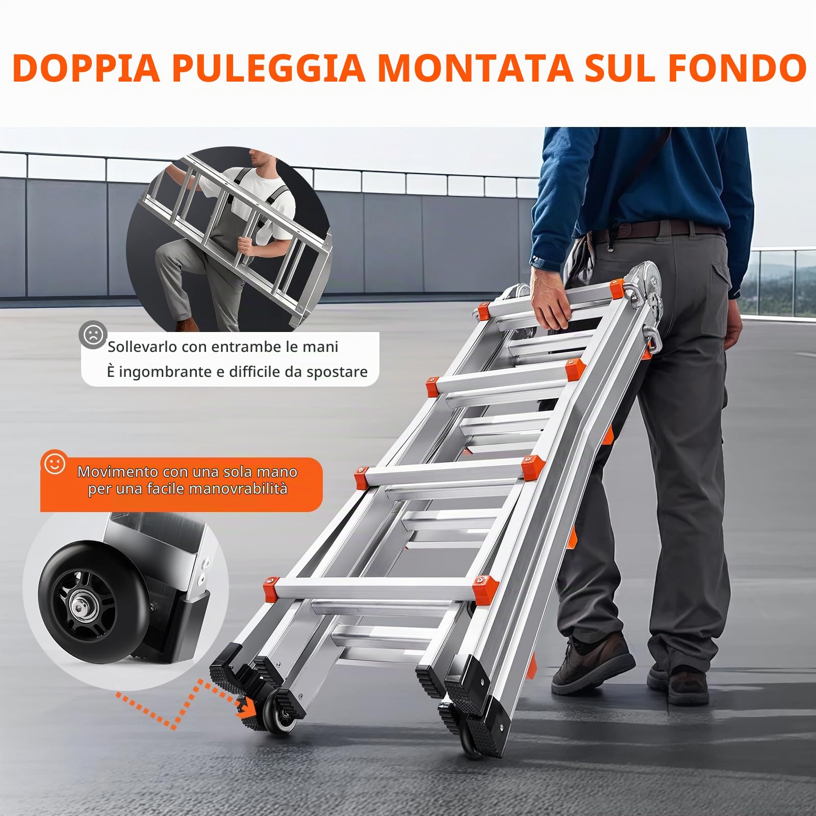 VEVOR Scala Telescopica con Telaio ad A, Scala Estensibile Compatta in Alluminio, 4.670 mm, Scala per Camper Pieghevole Portatile Multifunzione per Compiti, Tetto per Interni ed Esterni, 149,7kg