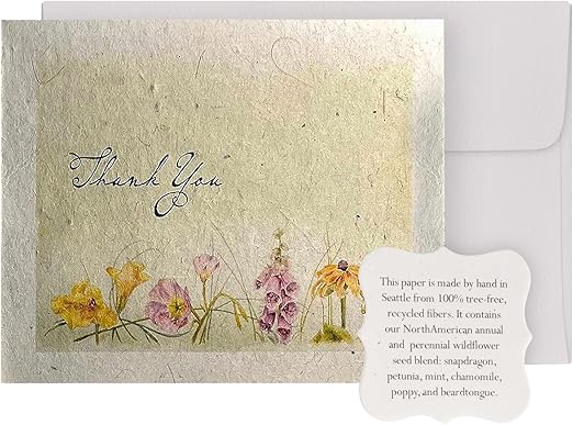 Thank You Set Greeting Card – Plantable Wildflower Seed Paper for Gifts, Special Events Like Mother's Day, and Other Milestone Celebrations