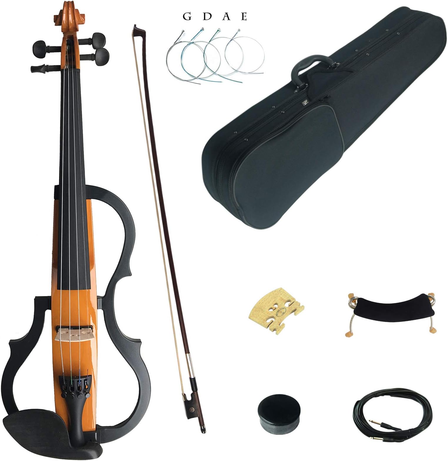 Kinglos 4/4 Orange Colored Solid Wood Advanced 3-Band-EQ Electric/Silent Violin Kit with Ebony Fittings Full Size (SDDS1804)