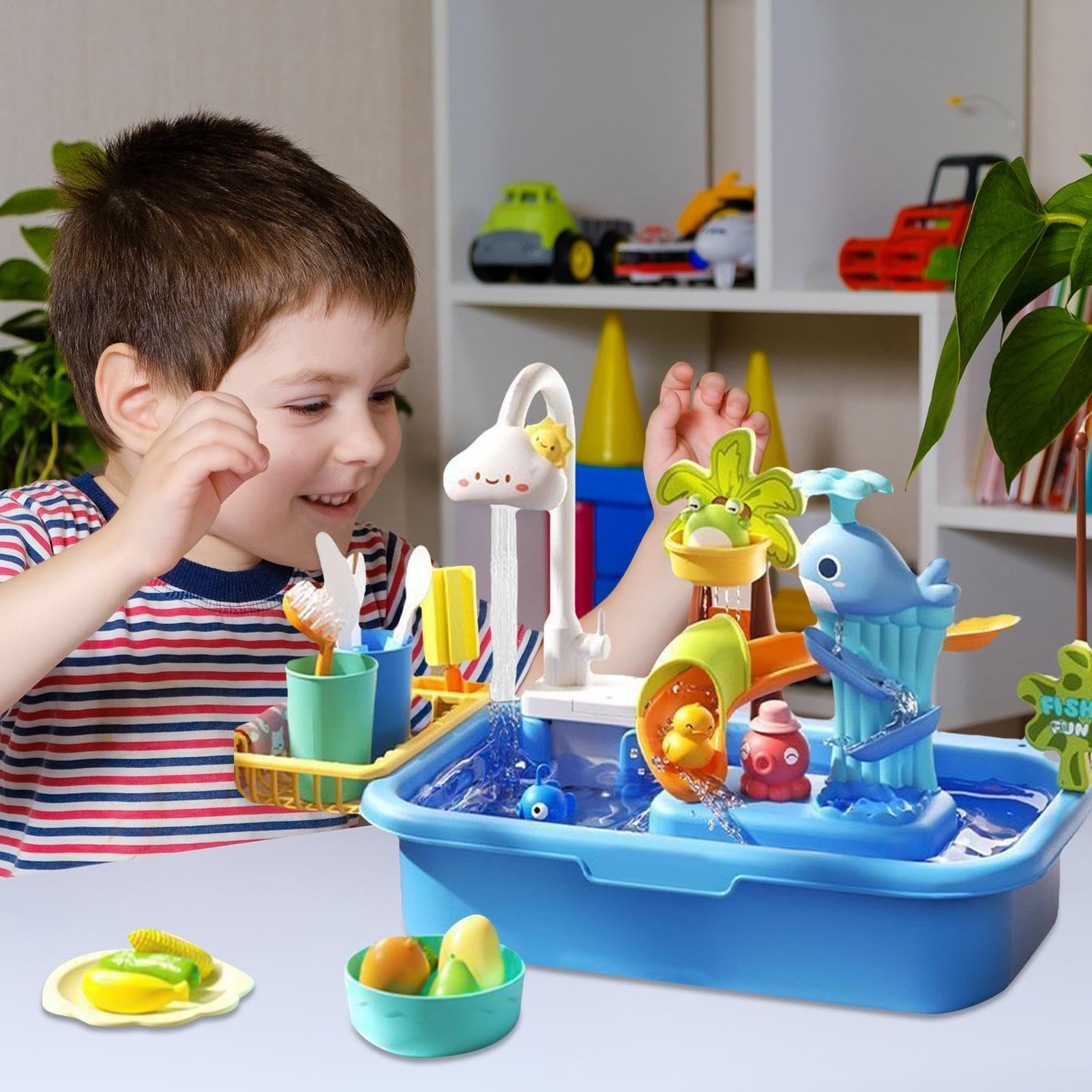 Giocattolo da gioco per lavastoviglie, lavello per con acqua corrente | Giochi d'acqua per - all'aperto 4 in 1 per i più piccoli, tavolo ad acqua per giochi creativi, attività | Giochi d'acqua per - all'aperto 4 in 1 per i più piccoli, tavolo ad acqua per