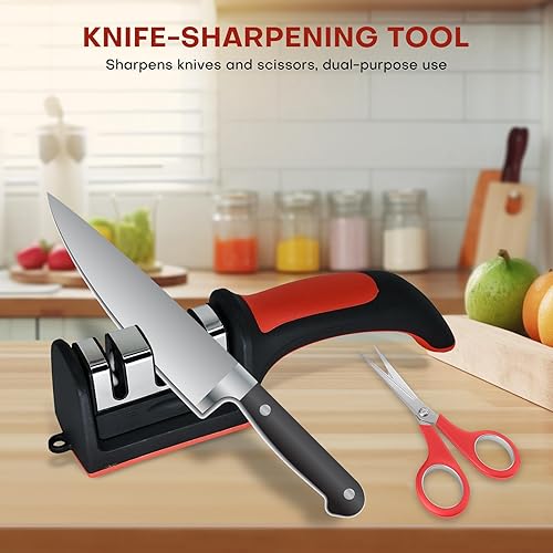 Miniatura 3 de Afilador de cuchillos de cocina, afilador manual de 3 etapas para cuchillos y tijeras, diseño ergonómico seguro, abrasivos inoxidables para cocinar