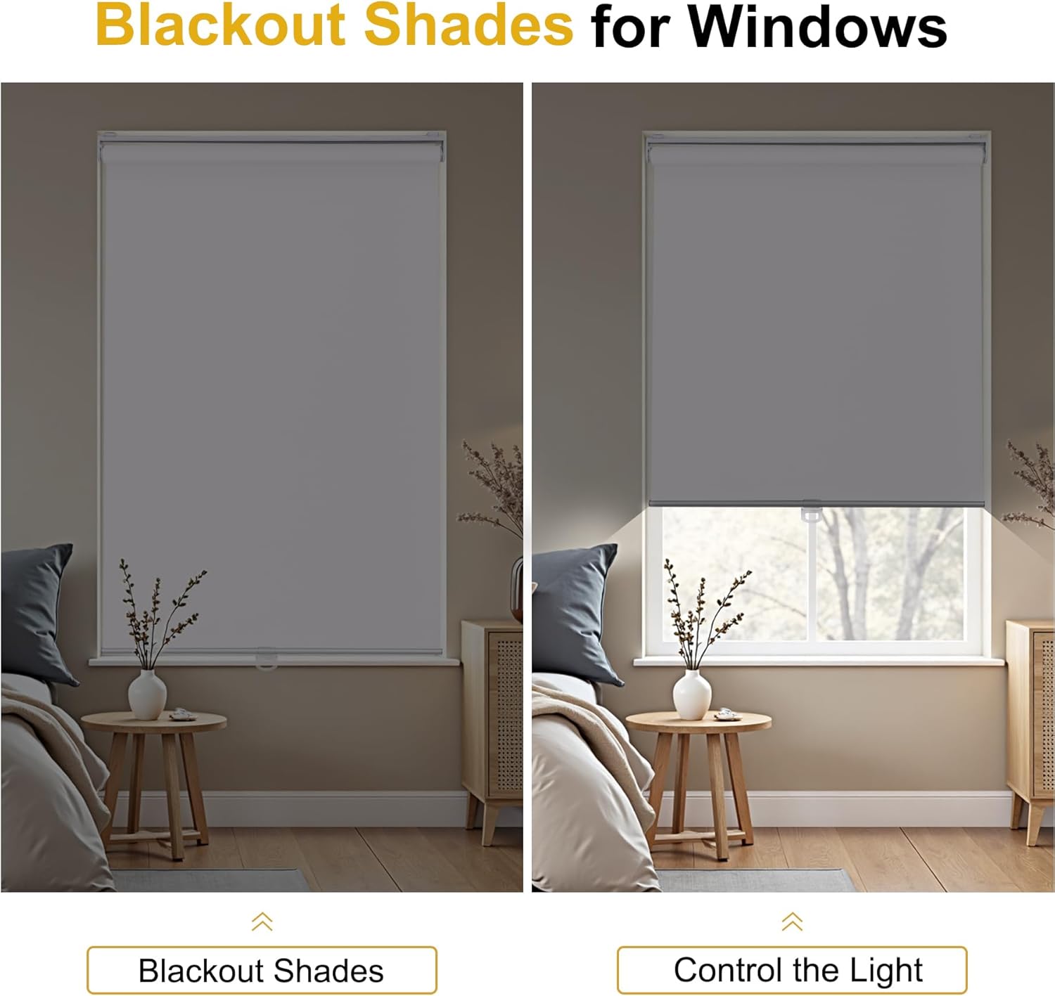 LUSTROWIN Custom Blackout Roller Shades, Free-Stop Cordless, Noise Reduction, Energy Saving, UV Protection - Room Darkening Blinds for Home & Office (Custom Size, Fiberglass Beige)