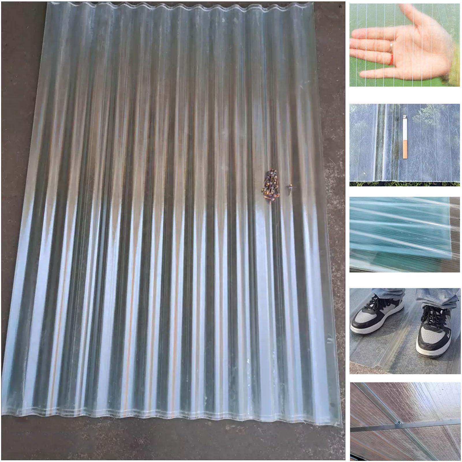 Planchas Transparentes Tejados, 1mm FRP Con Resistencia A Los Rayos UV, Chapa Ondulada Para Invernaderos, Placa De Techo Trapezoidal A Prueba De Lluvia, Garaje Corrugado (0.9×1.7m/35×67in,1pcs)