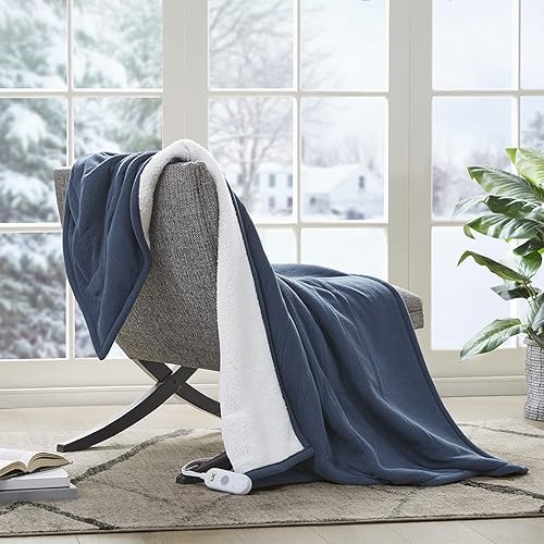 Vista 18 de Serta Manta calefactora reversible de forro polar a sherpa - Manta eléctrica, calentamiento rápido, apagado automático con temporizador, múltiples