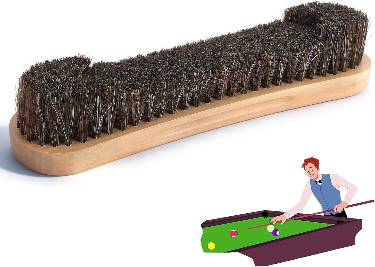 12 Inch Billiard Table Brush, Pool Table Brush Snooker Billiard Brush Pool Table Accessories with Horsehair for Efficient Cleaning Dusting and Seam Brushing