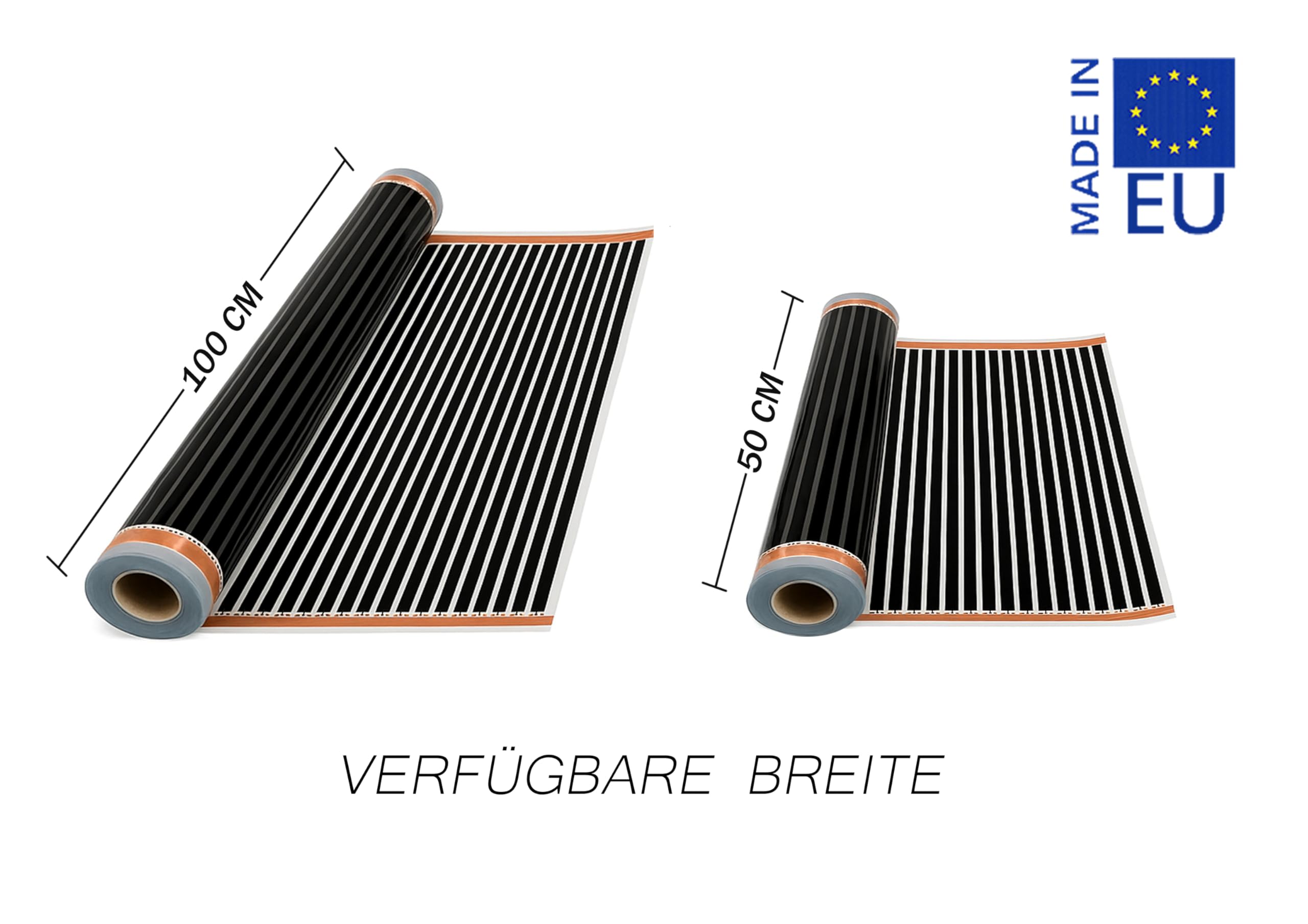 Pellicola Riscaldante a Infrarossi CALORIQUE NEO – Larghezza 100 cm – Copertura 2,0 m² – 150 W/m² – Riscaldamento Elettrico per Pavimento, Parete e Soffitto – Calore Uniforme – Basso Consumo