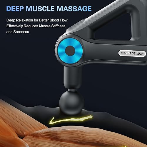 Miniatura 4 de Pistola de masaje de tejido profundo, masajeador de percusión de mano con 9 velocidades, batería de 1500 mAh, 8 cabezas, mango triangular