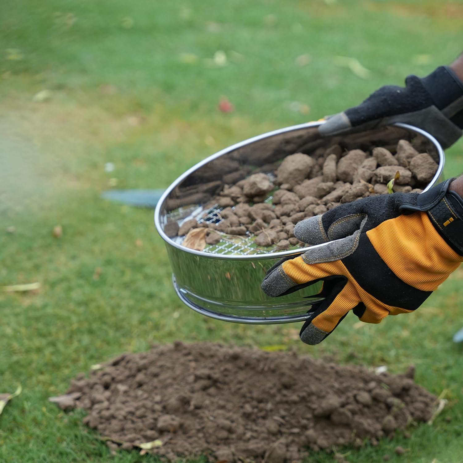 Flatro Tamis de jardin pour terre et pierre | Cadre en acier inoxydable avec 5 inserts interchangeables en maille fine (3 mm, 5 mm, 8 mm, 10 mm, 12 mm) | Tamis de compost de jardin en métal