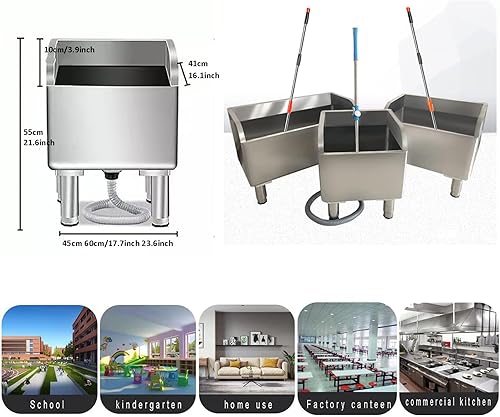 Miniatura 7 de HM&DX Fregadero comercial de mopa de piso, lavabo de servicio de fregona de acero inoxidable, fregadero de pie para interiores y exteriores, cubo de
