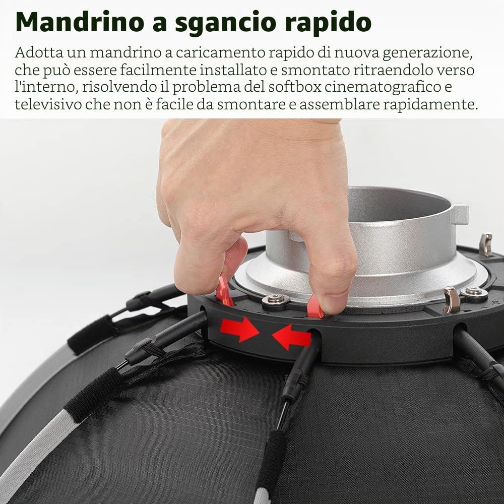 AMBITFUL Softbox Bowens Mount Softbox a installazione rapida + griglia a nido d'ape per studio fotografico stroboscopico all'aperto (90 cm ottagonale)
