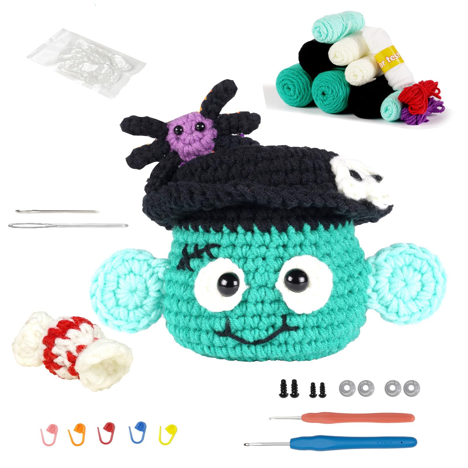Tsophreniq Halloween Candy Jar Crochet Supplies for Beginner Hobbyists with Step-by-Step Instruction, Yarns, Hook Yarn Crafting