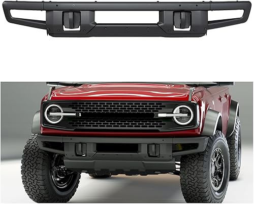 KUAFU Parachoques delantero compatible con Ford Bronco Super Duty 2021-2023 Acero+plástico Parachoques Ensamblaje de parachoques negro con
