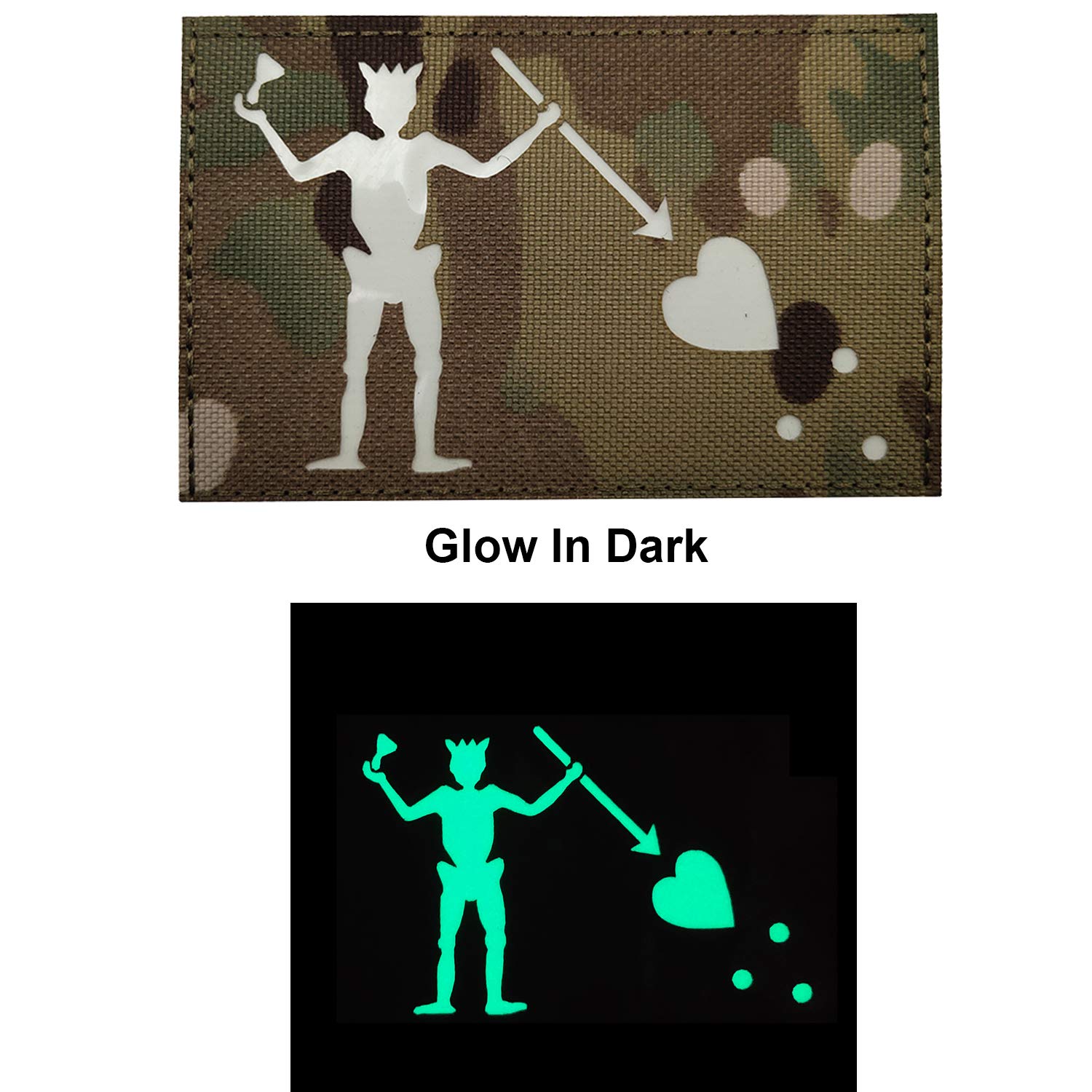 AliPlus 2 Pack Blackbeard Flag Patches - Glow In The Dark Pirate Flag Morale Patch, Hook & Loop (4.33x2.75 In)