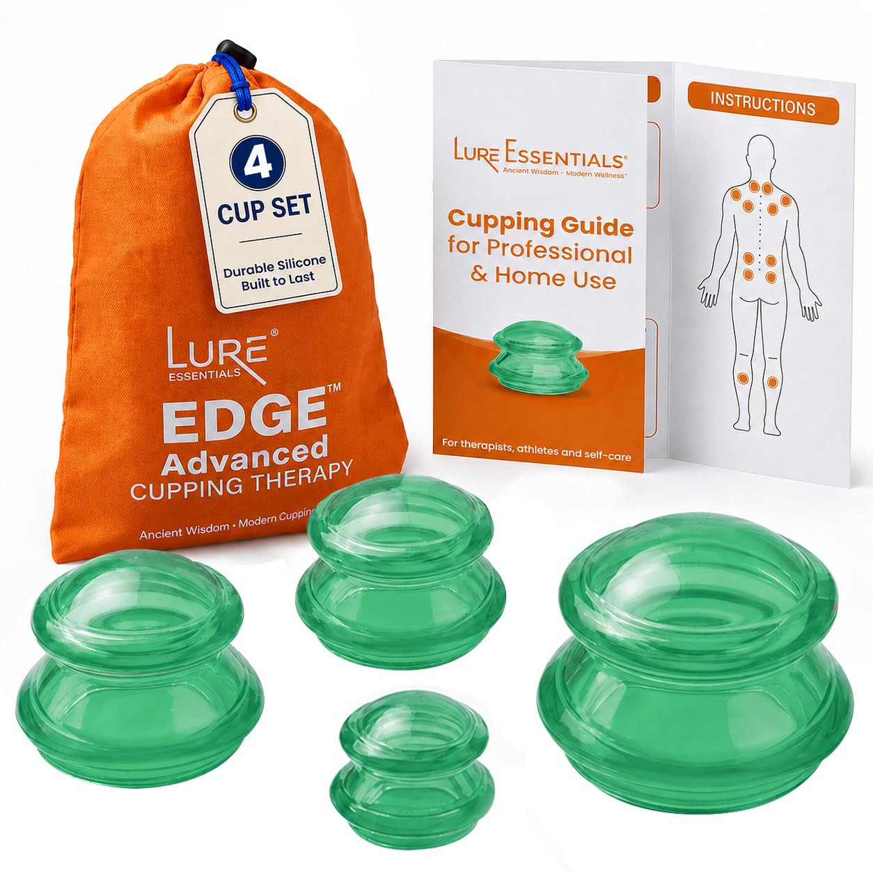 Lure Home spa massaggio Coppettazione kit – The most raccomandata terapia set per dolori muscolari, sollievo dal dolore, lesioni recupero, tonifica e cellulite professionale di qualità medica 4 tazze