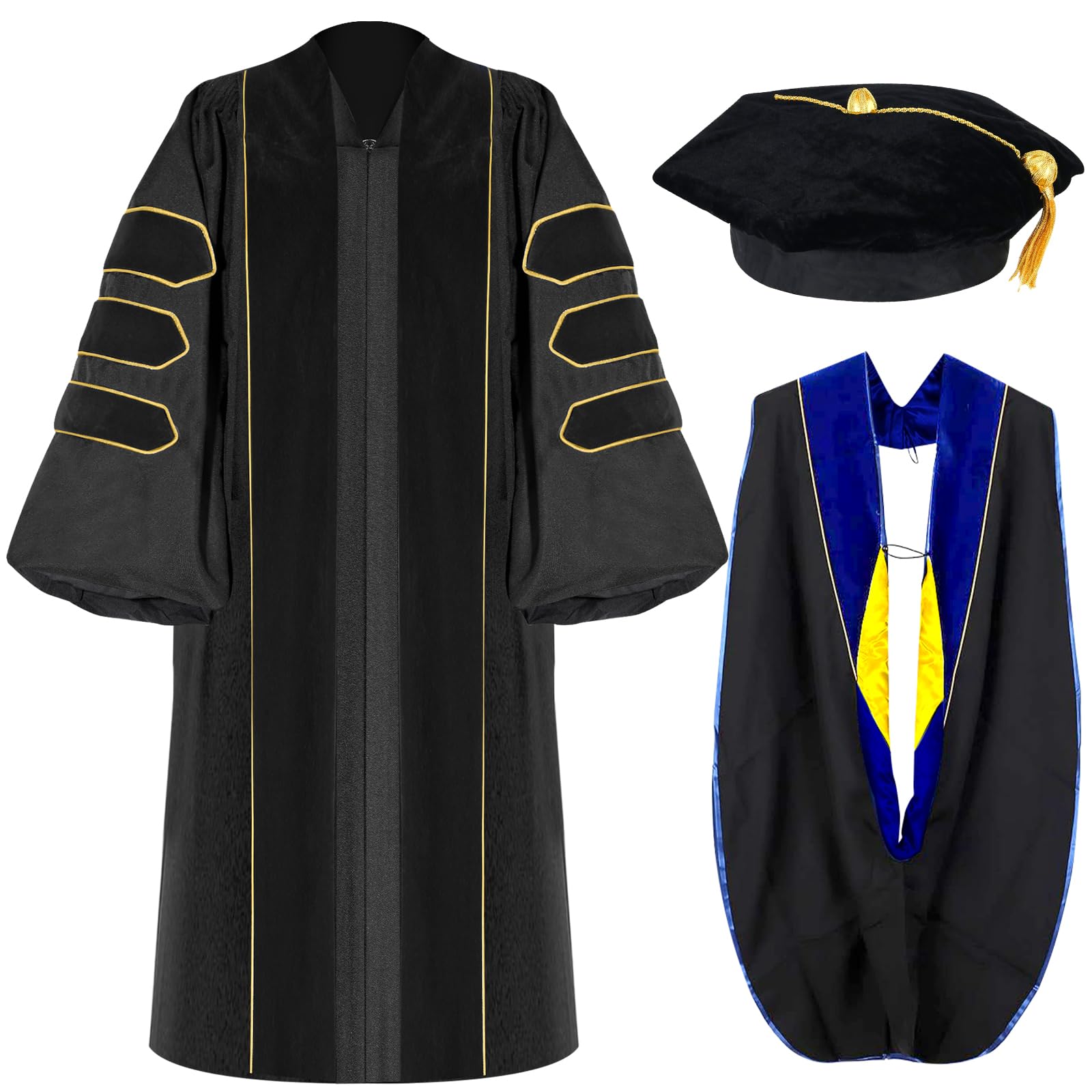 Unisex Doctoral Graduation Gown with Gold Piping | Academic doctoral Cap and Gown for Graduation Ceremony
