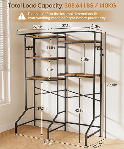 Miniatura 2 de Homde Estante de almacenamiento para lavadora y secadora, organizador de 5 niveles resistente para cuarto de servicio, estante de pie con barra de
