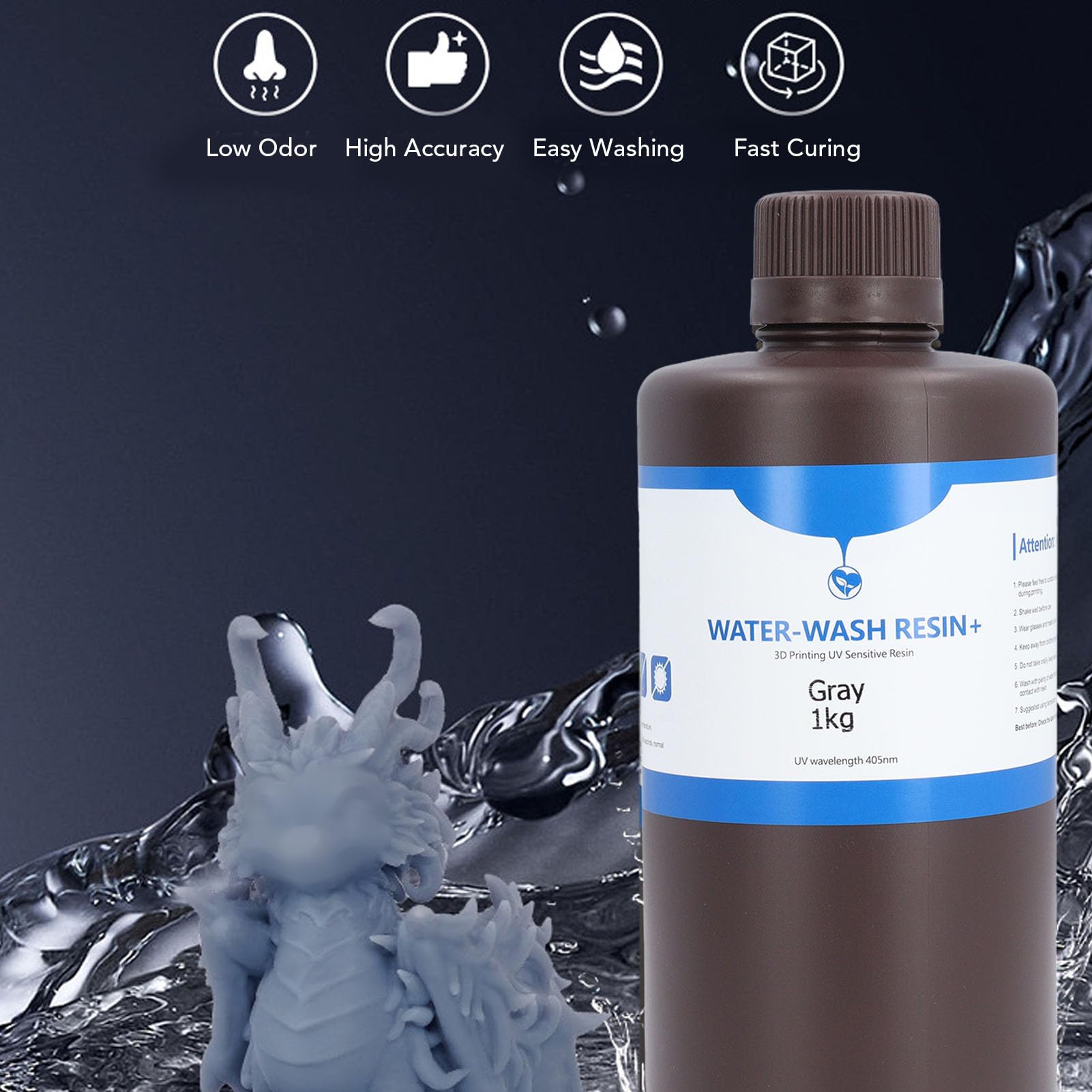 Resina per Stampa 3D Resina Colata Lavabile in Acqua Ad Alta Precisione per Stampanti LCD DLP SLA 1000 G Grigio
