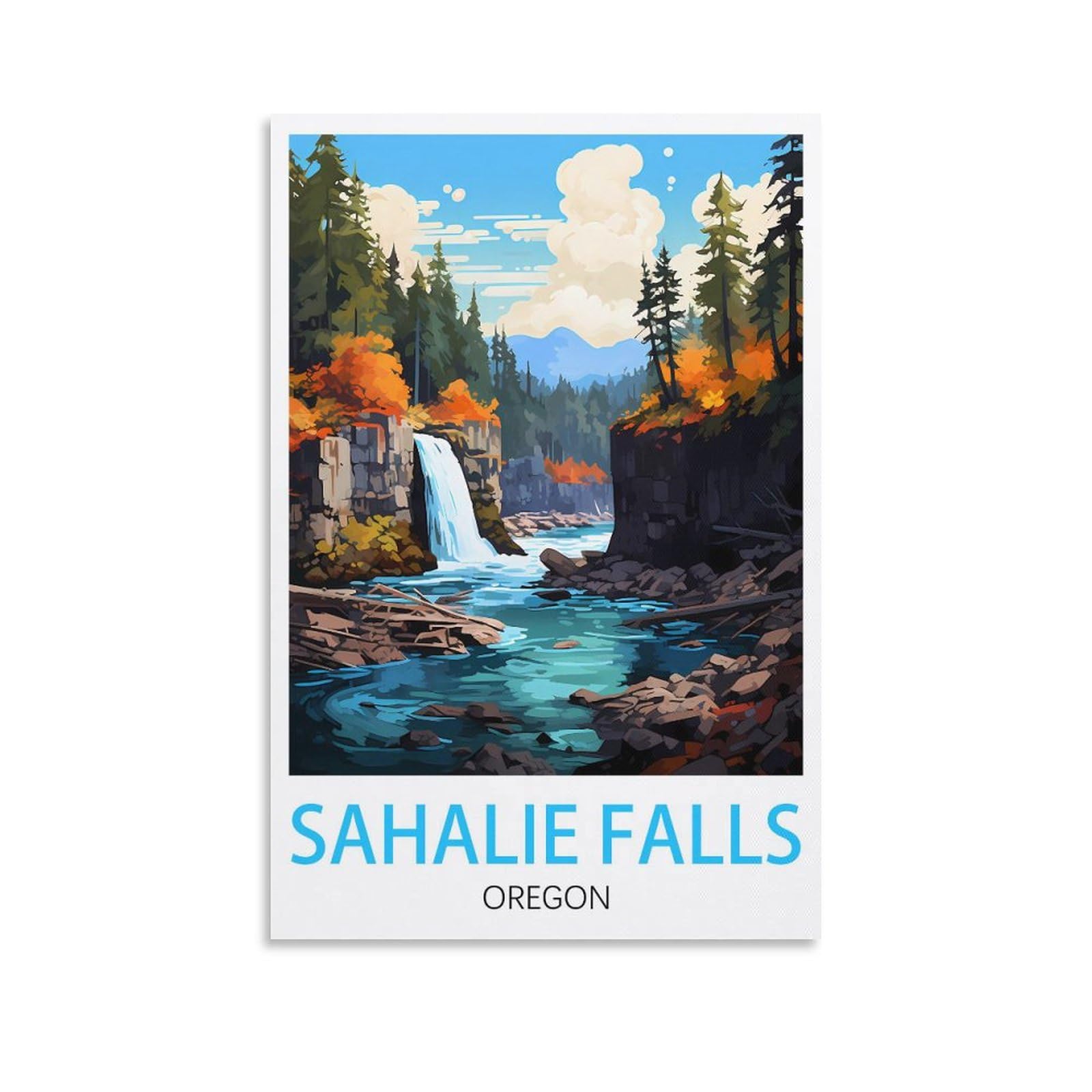 Sahalie Falls Oregon Vintage Travel Poster 08x12inch(20x30cm) Canvas Print for Living Room, Bedroom, Dorm, Home, Office Wall Decoration