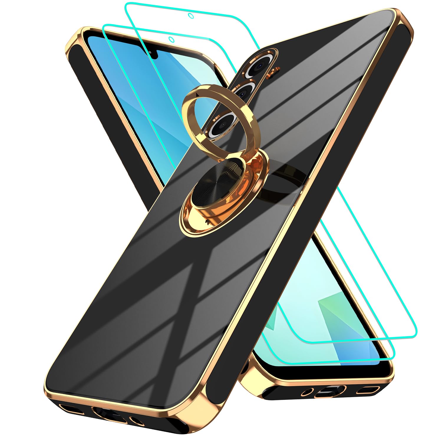 Gritup Slim Fit Case for Samsung Galaxy S Series,Shockproof Soft Cover with 2 Pcs HD Screen Protectors,and Built-in Ring Kickstand Phone Cover