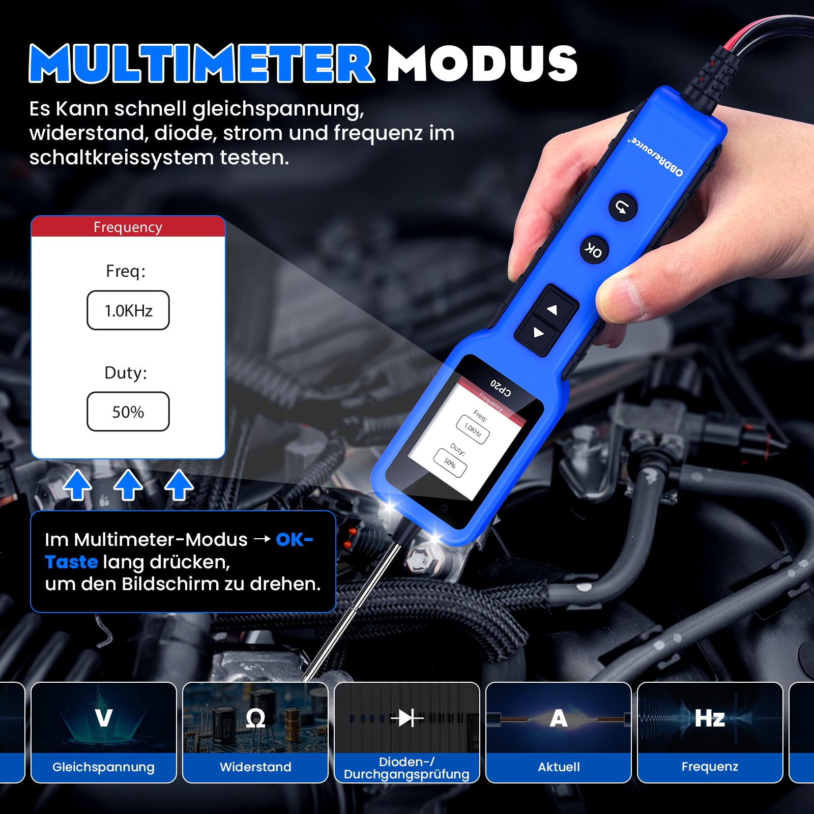 OBDResource Tester di tensione auto Circuit Tester, 6 V-24 V DC tester di tensione per auto con campione di corrente, schermo digitale per la prova della batteria dell'auto, continuità/messa a