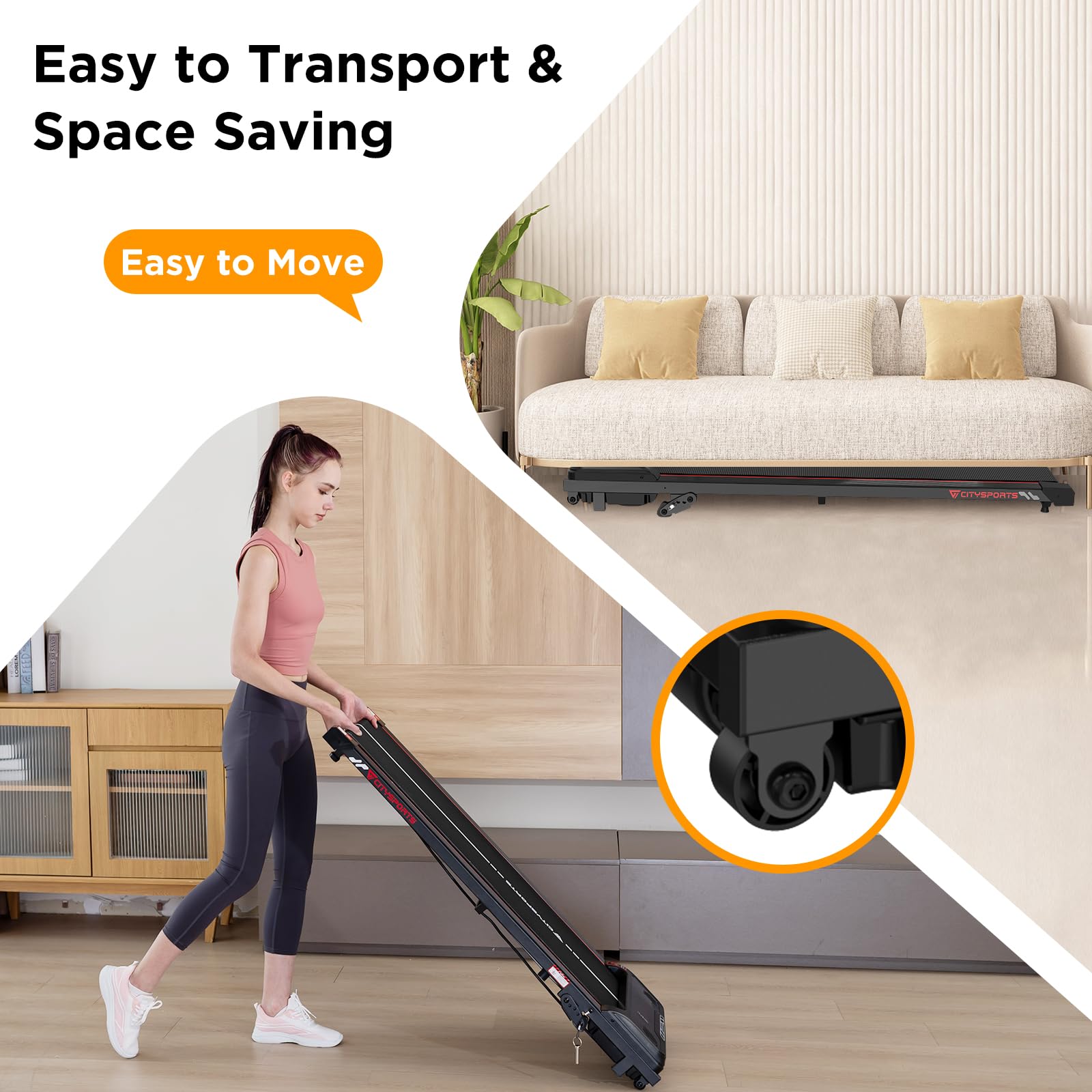 CITYSPORTS Laufband mit Steigung 10%, Elektrisches Walking Pad für Zuhause & Büro, 1–6 km/h, 440 W leiser Motor, LED-Anzeige, Bluetooth-Musikfunktion, Stoßdämpfung, 110 kg Belastbar