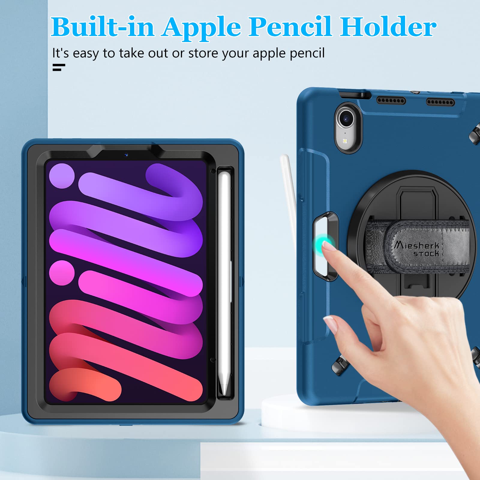 Etui na iPada Mini 6 2021: klasa wojskowa, odporna na wstrząsy obudowa ochronna z TPU dla dzieci, iPad Mini 6. generacji, 8,3 cala, ze stojakiem, uchwytem + paskiem na ramię + uchwyt na ołówek -