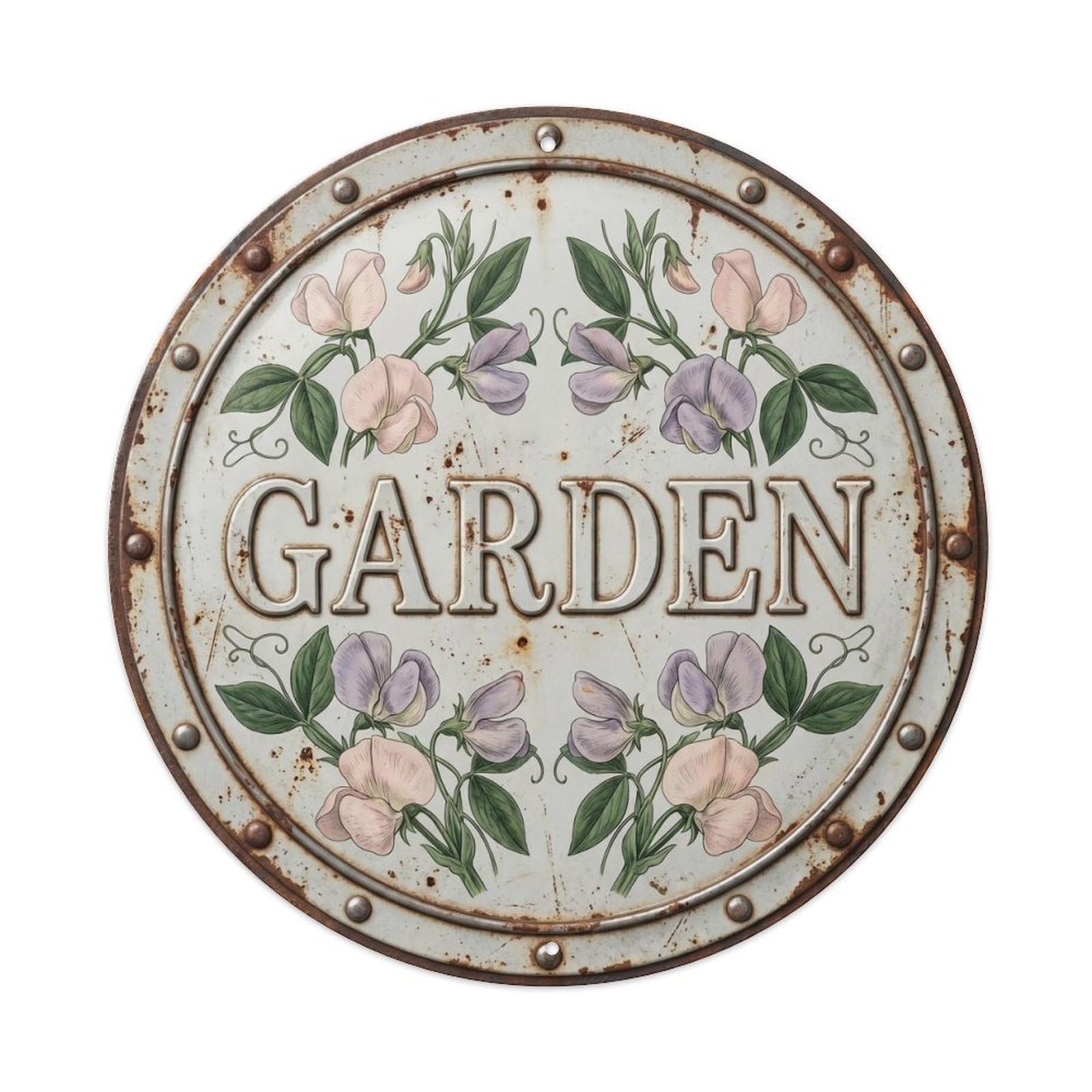Botanical Floral Outdoor Label Garden Sweet Pea Metal Tin Sign