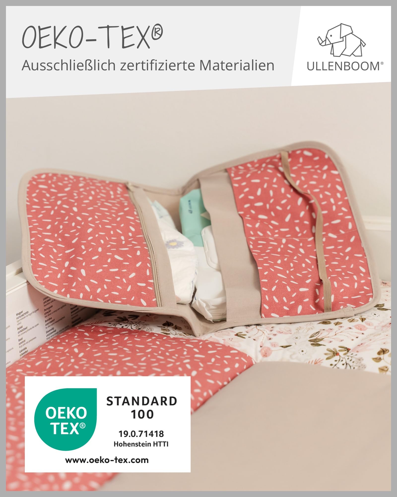 ULLENBOOM ® Windeltasche für unterwegs (Made in EU) - Wickeltasche für bis zu 3 Windeln, Feuchttücher & weiteres Zubehör, Windeletui mit Reißverschluss & Gummiband, klein & lässig