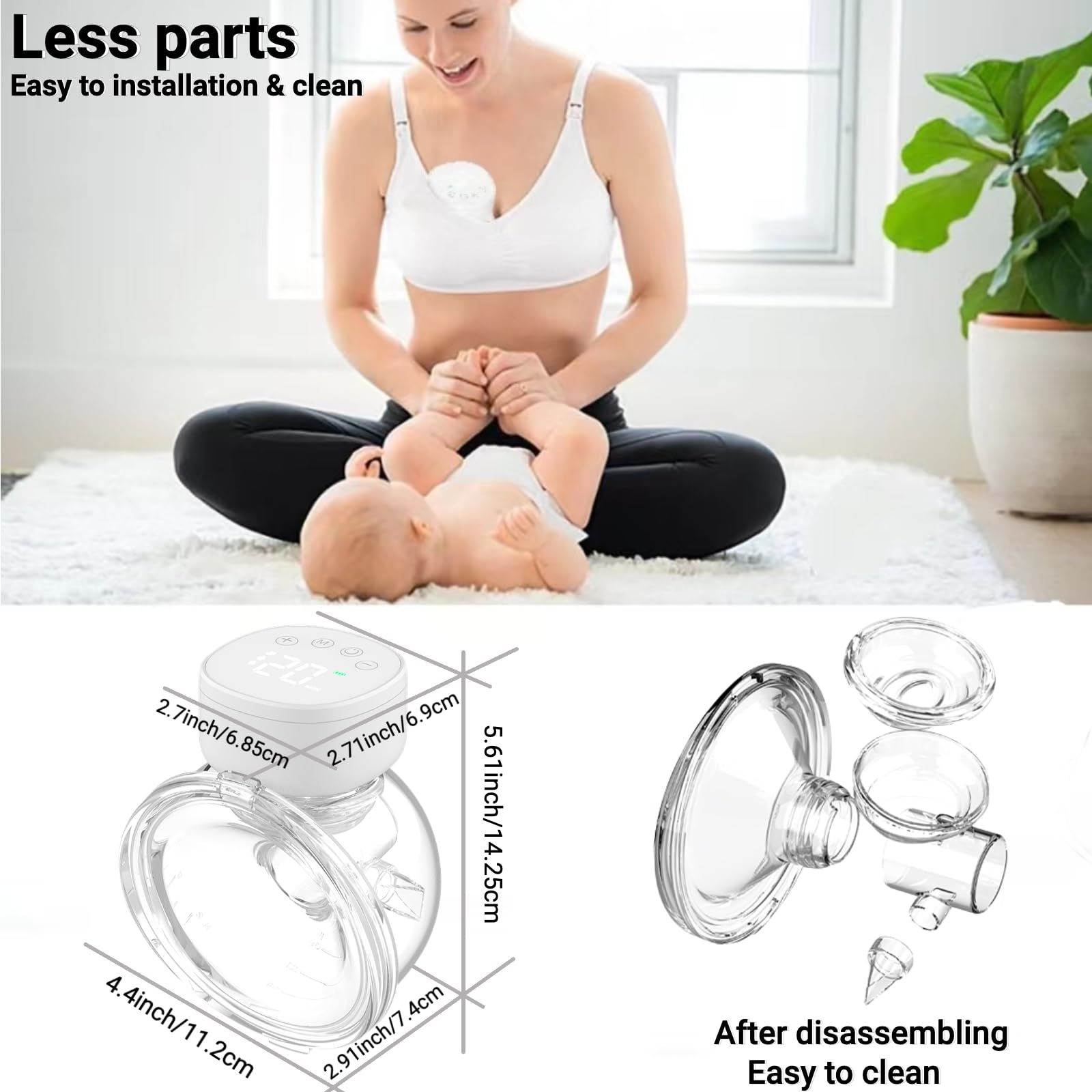 Extractor de leche portátil, extractor de leche automático eléctrico manos libres para amamantar, con 3 modos, 9 niveles, pantalla LED, bajo nivel de ruido, inalámbrico, recargable por USB, portátil