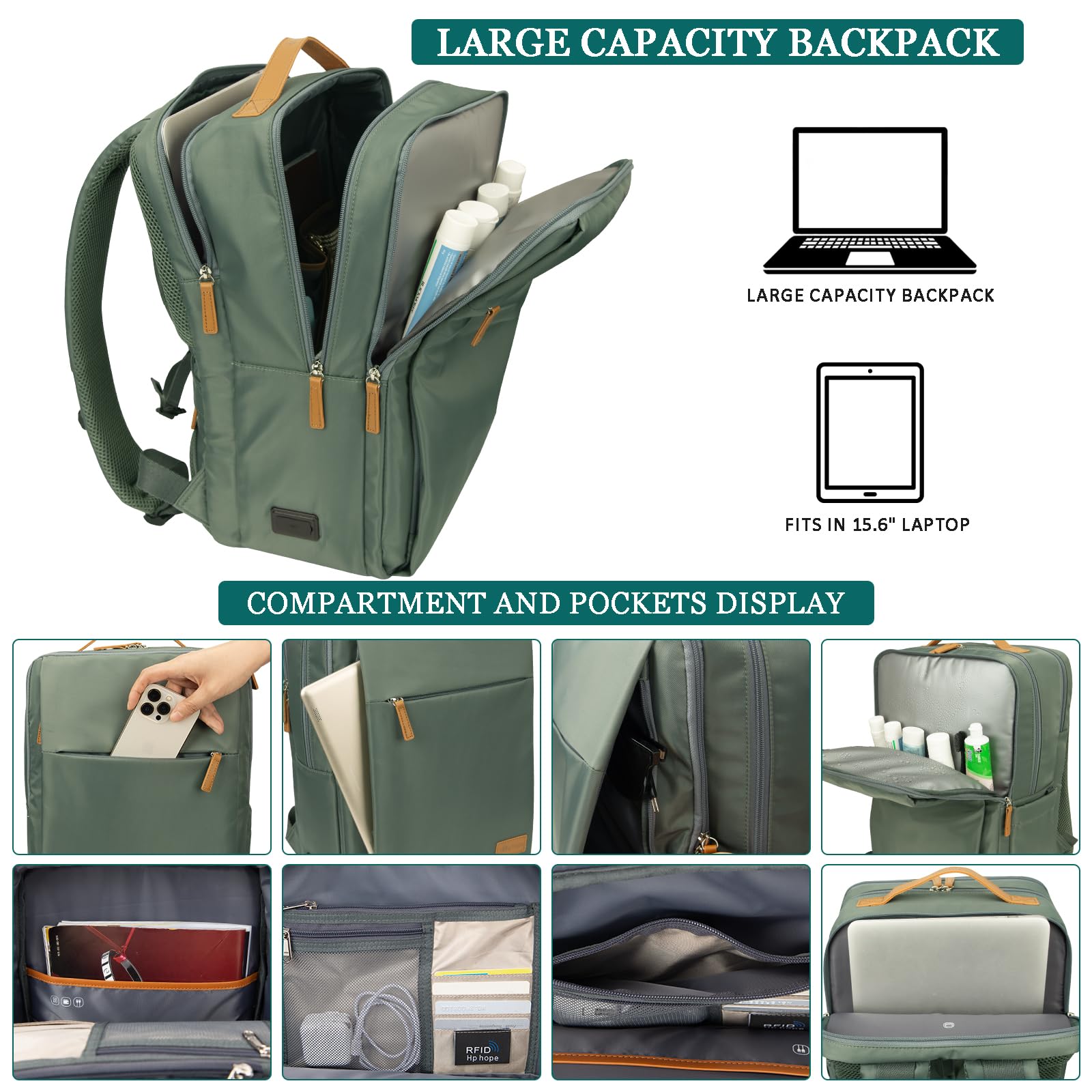 Hp hope Zaino da lavoro per uomo, zaino impermeabile da donna per zaino da scuola per laptop da 15,6 inch con porta di ricarica USB, zainetto antifurto da 22 litri per viaggi di lavoro, escursioni